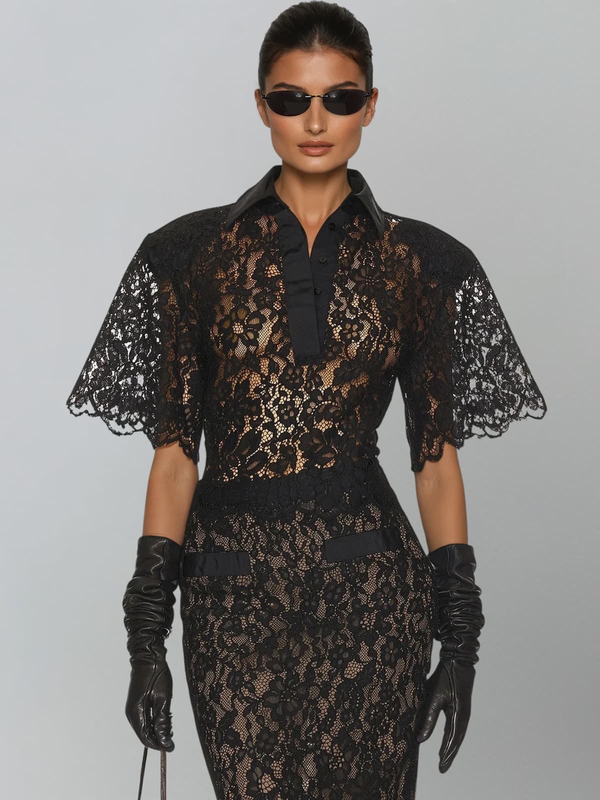 Sovqen Short Sleeve Lace Skirt Set