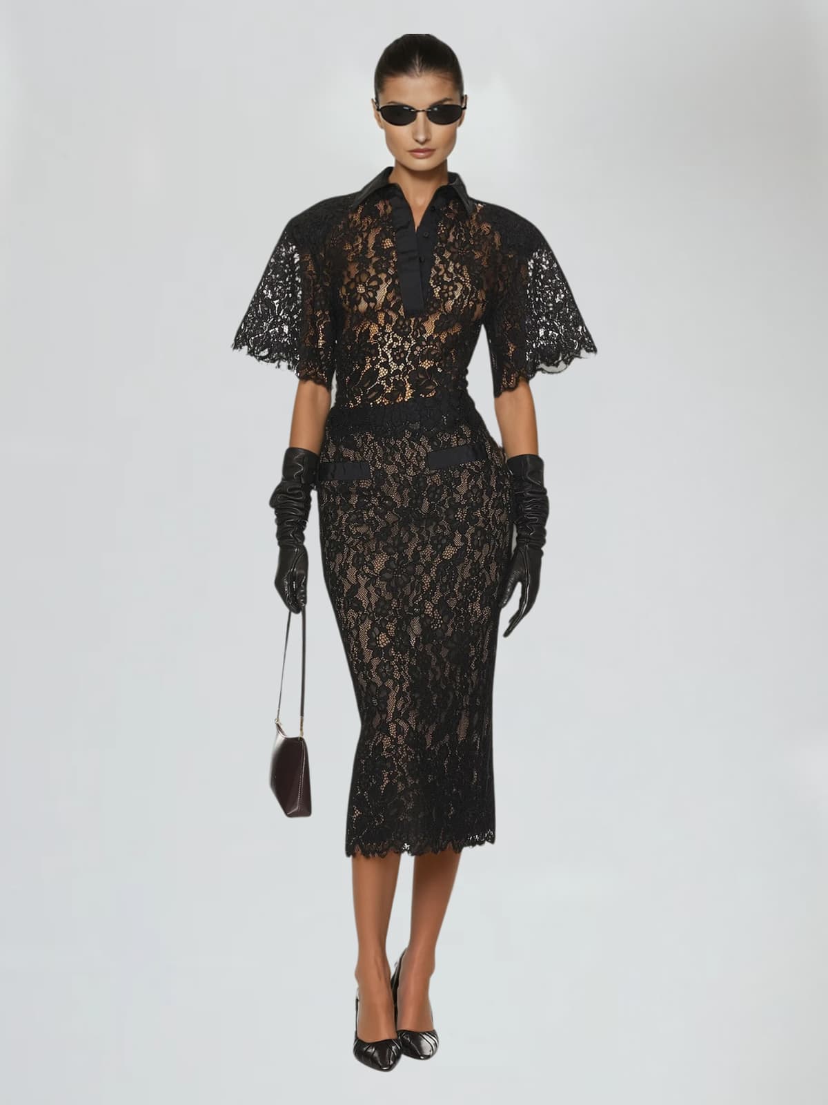 Sovqen Short Sleeve Lace Skirt Set