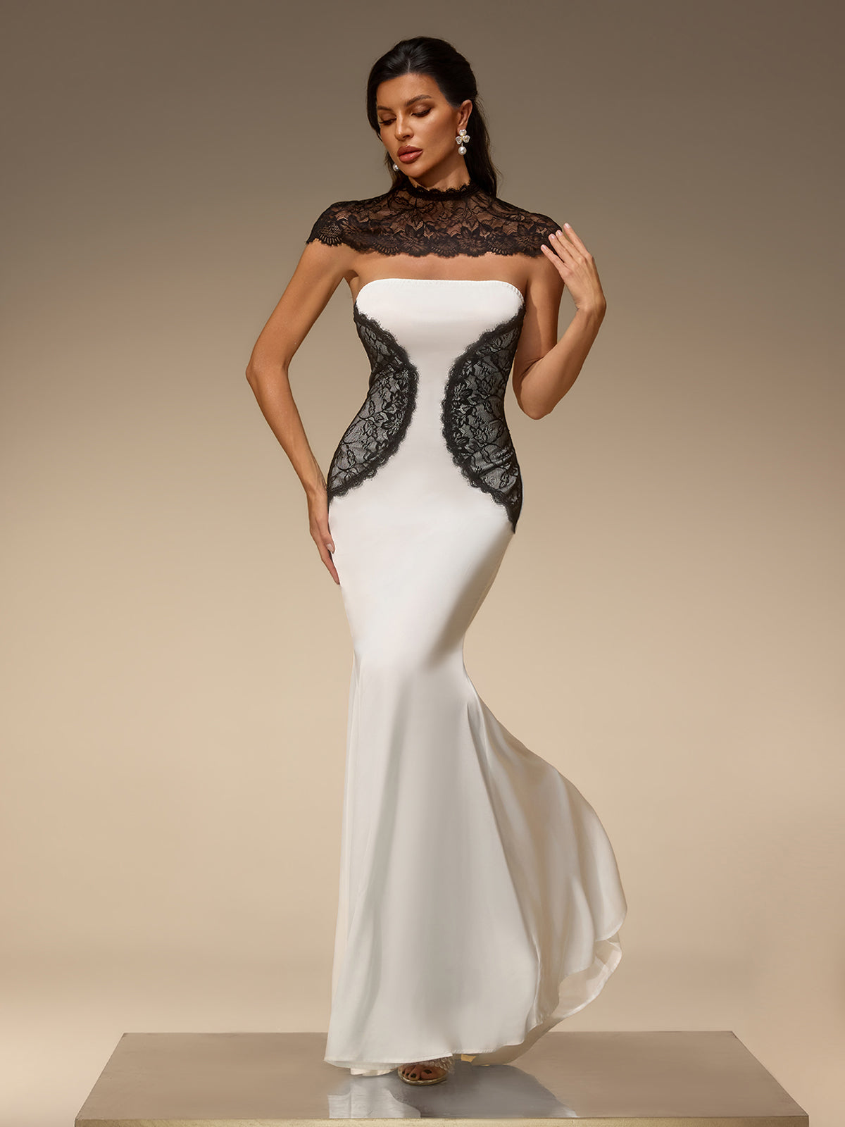 Suvactix Cape Lace Bodycon Maxi Dress