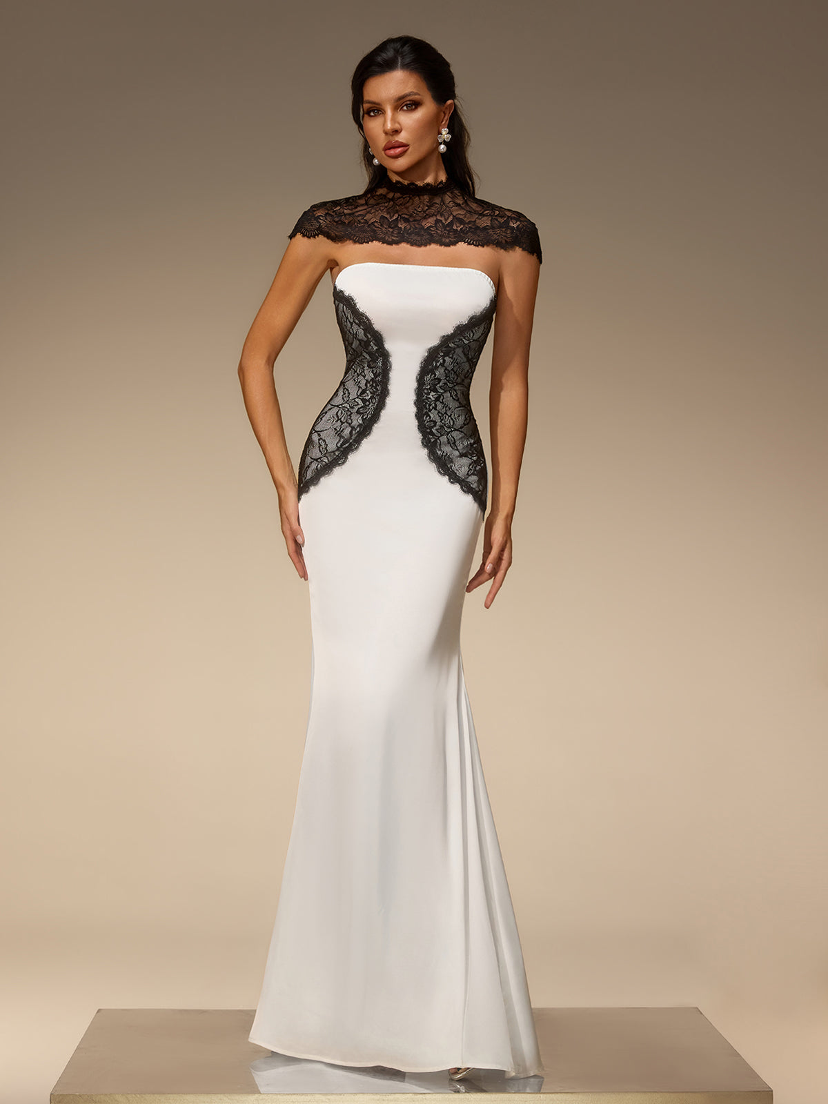 Suvactix Cape Lace Bodycon Maxi Dress