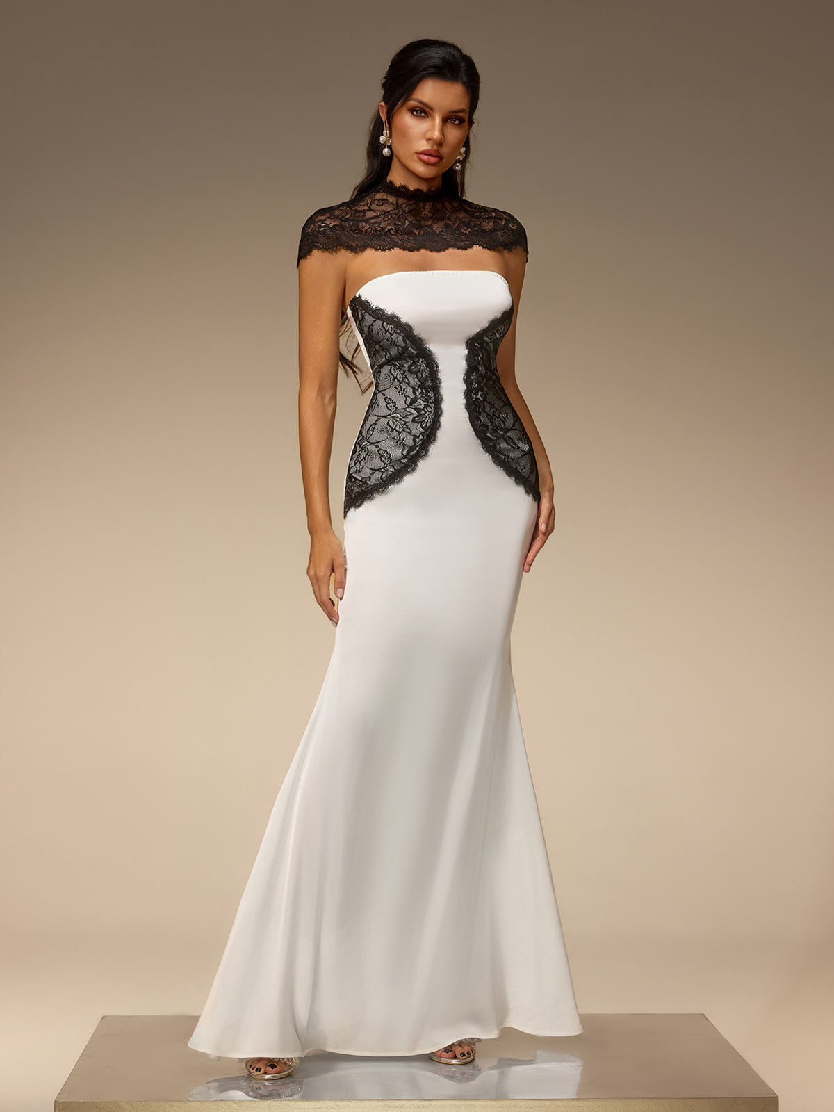 Suvactix Cape Lace Bodycon Maxi Dress