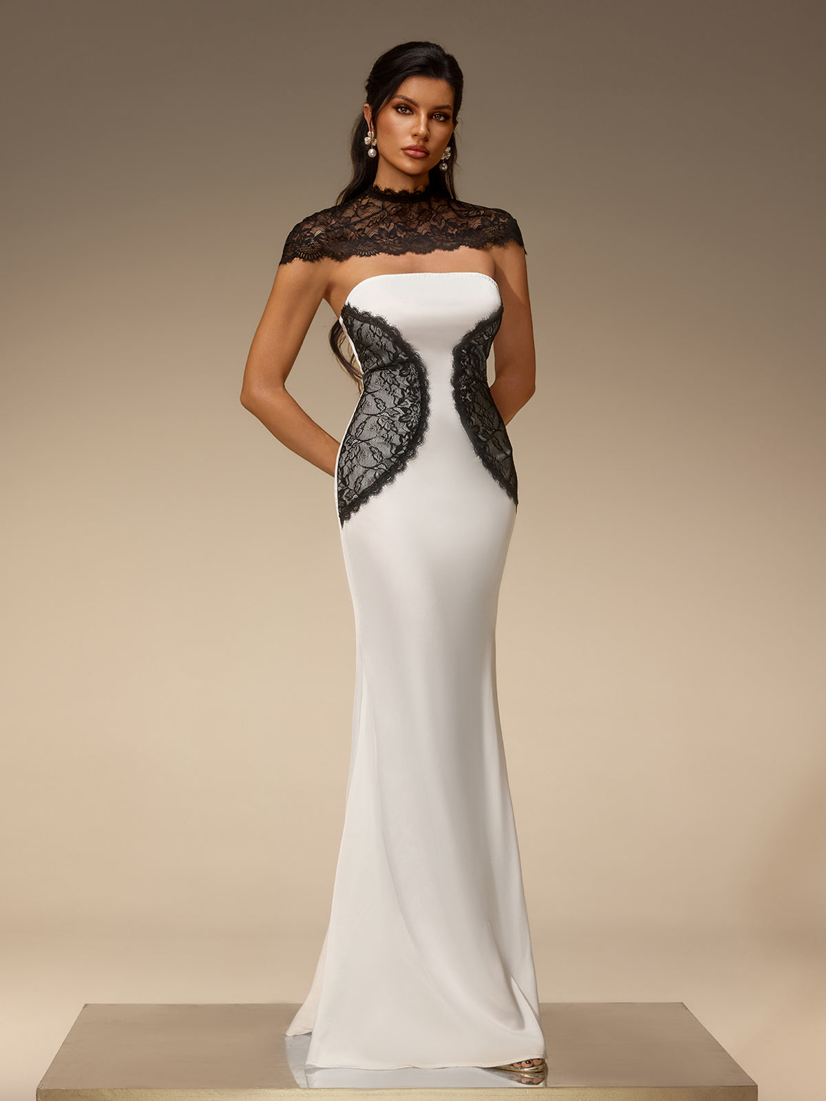 Suvactix Cape Lace Bodycon Maxi Dress