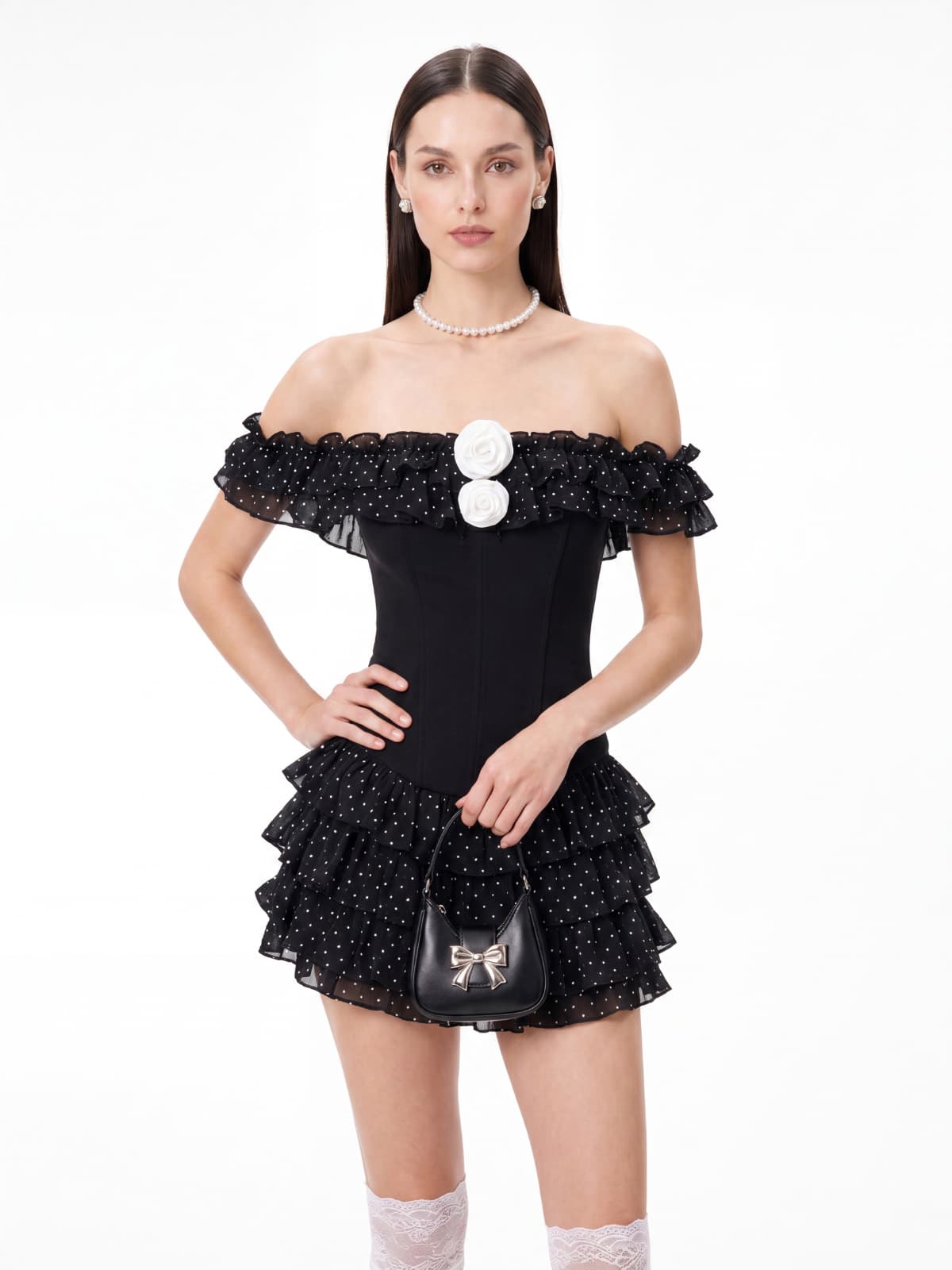 Talven Tiered Flower Dot Skirt Set In Black