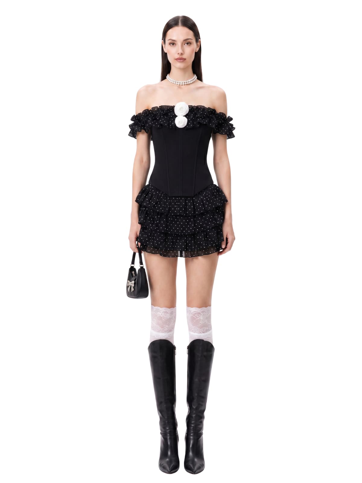 Talven Tiered Flower Dot Skirt Set In Black
