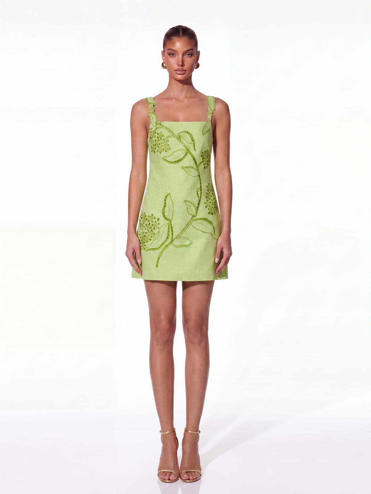 Thornric Sleeveless Embroidered Mini Dress In Green