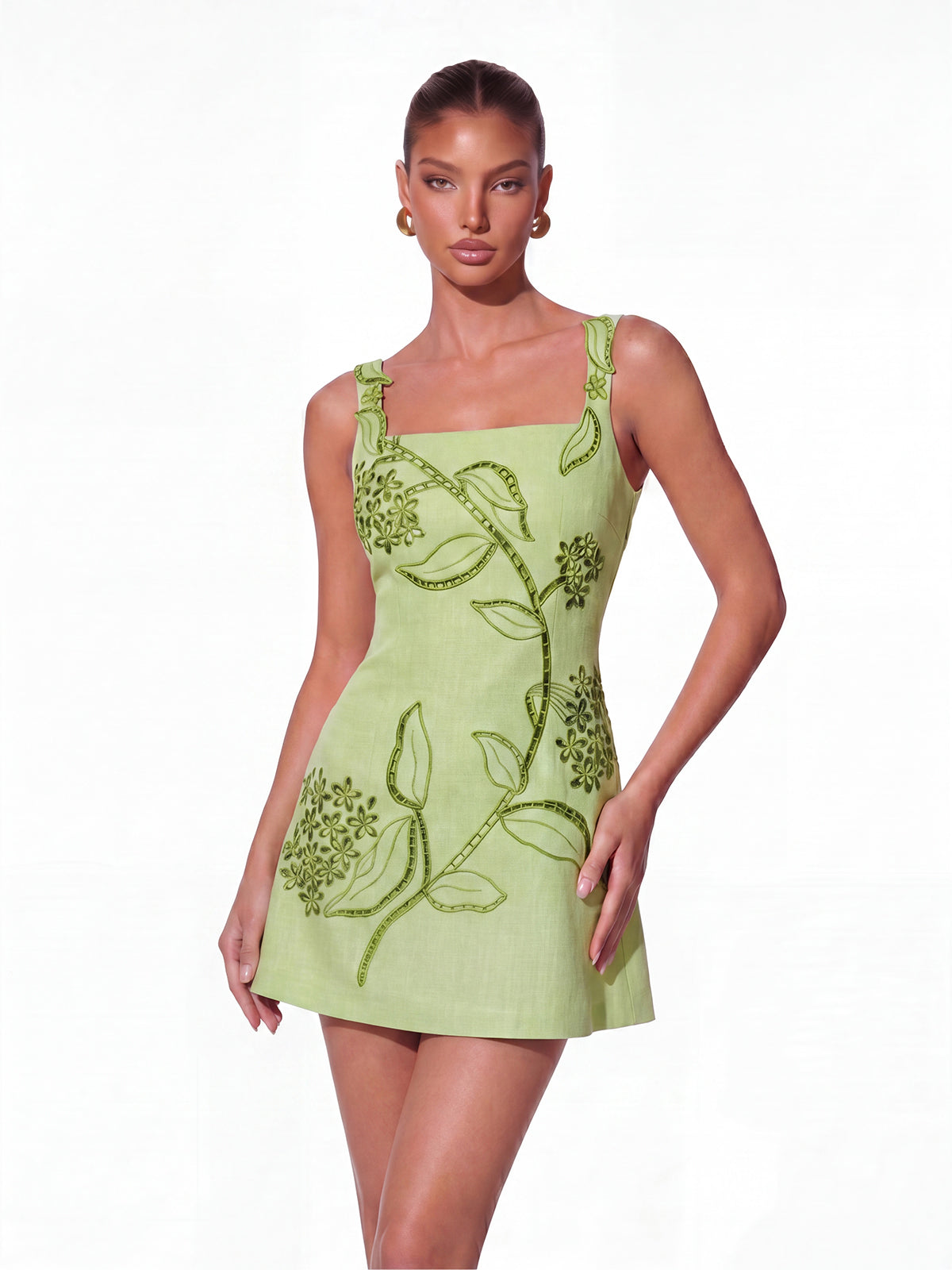 Thornric Sleeveless Embroidered Mini Dress In Green