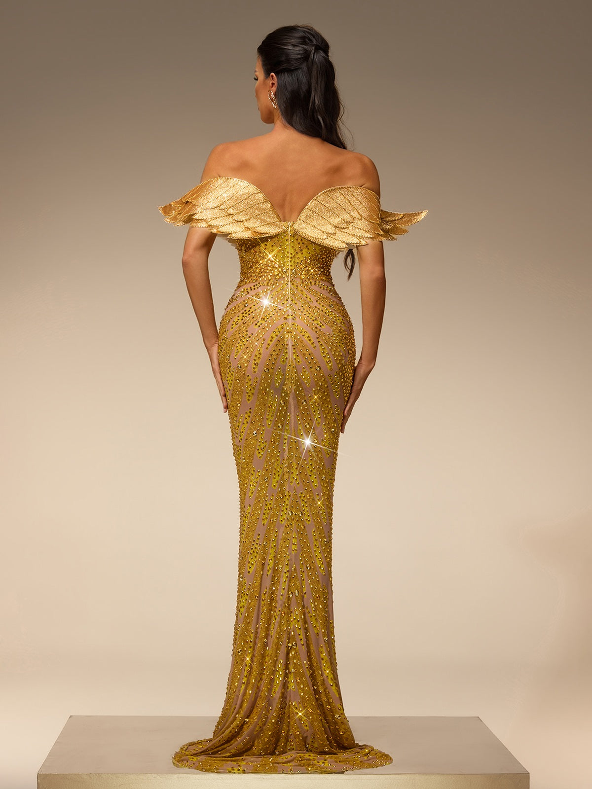 Torian Off Shoulder Wing Diamond Maxi Dress