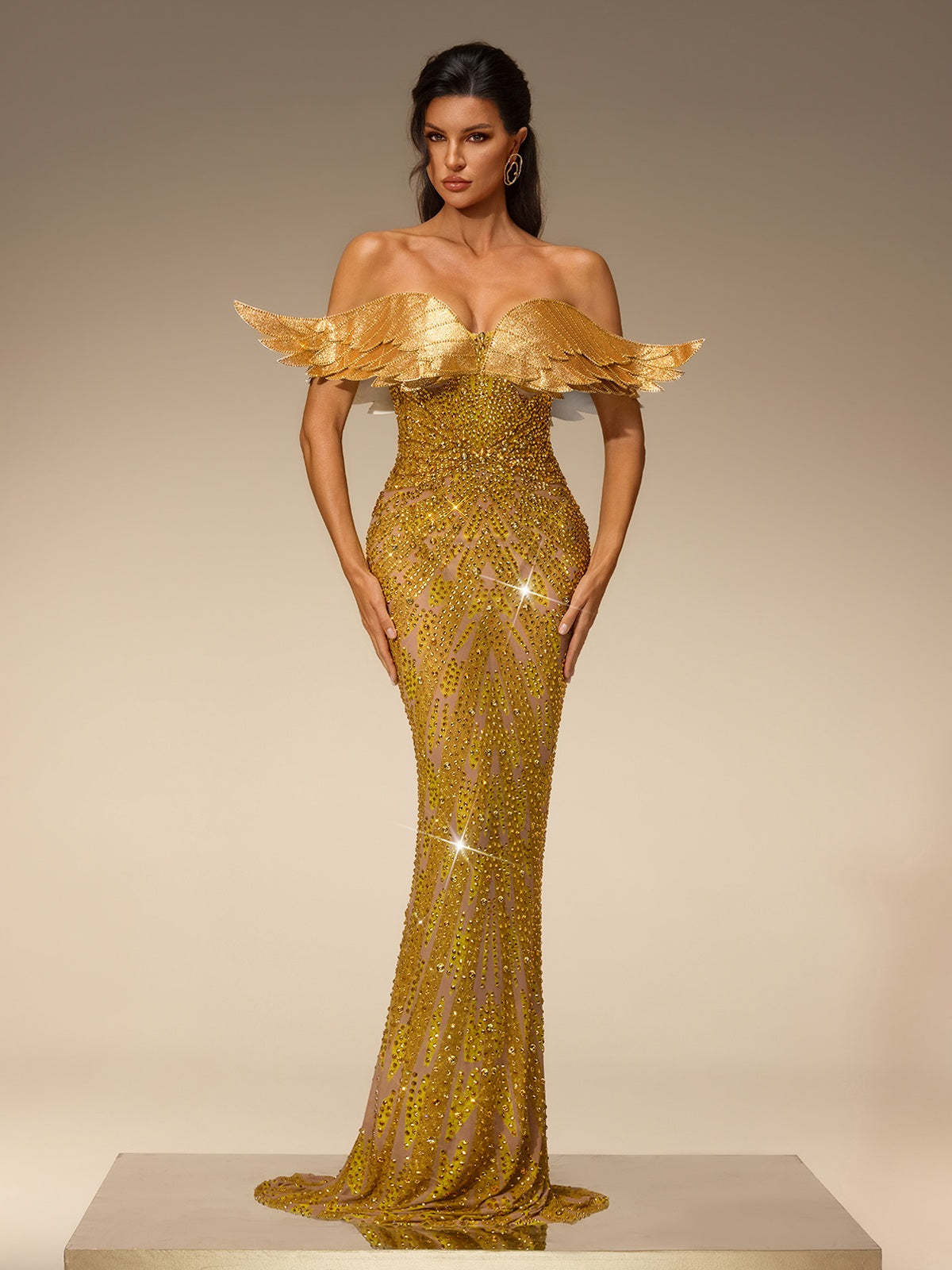 Torian Off Shoulder Wing Diamond Maxi Dress