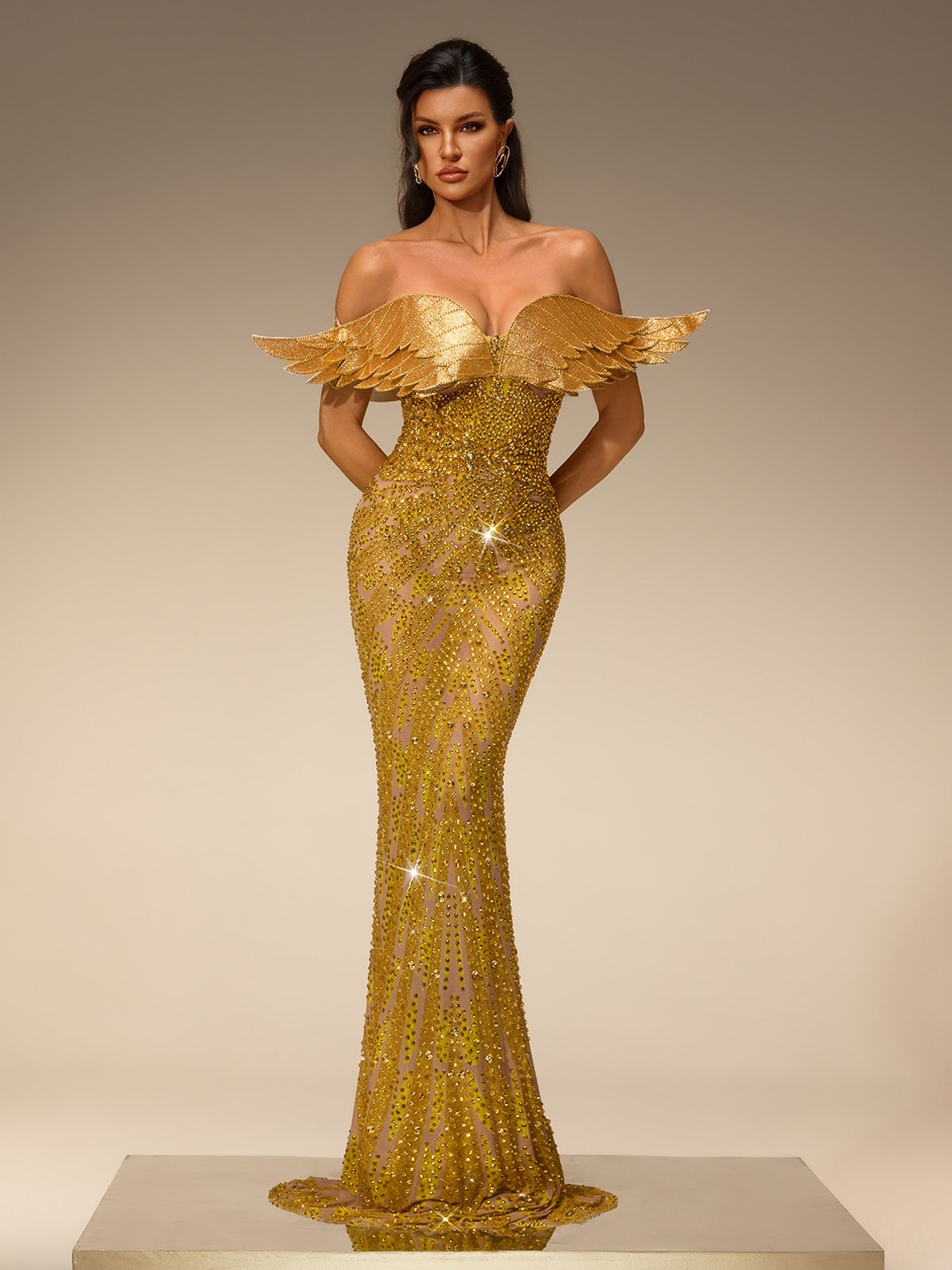 Torian Off Shoulder Wing Diamond Maxi Dress
