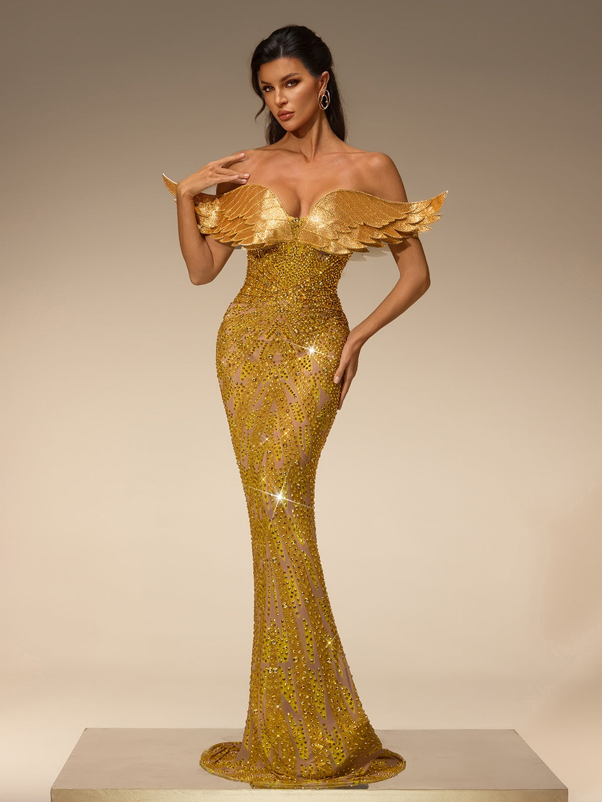 Torian Off Shoulder Wing Diamond Maxi Dress