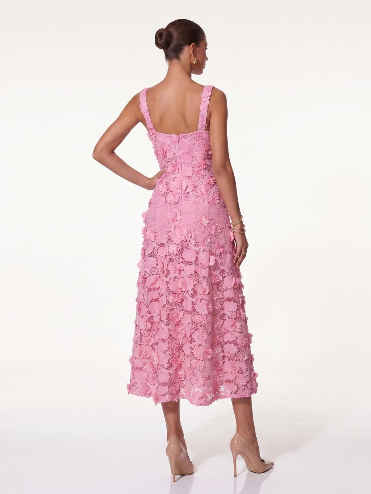 Triven Square Collar Flower Midi Dress