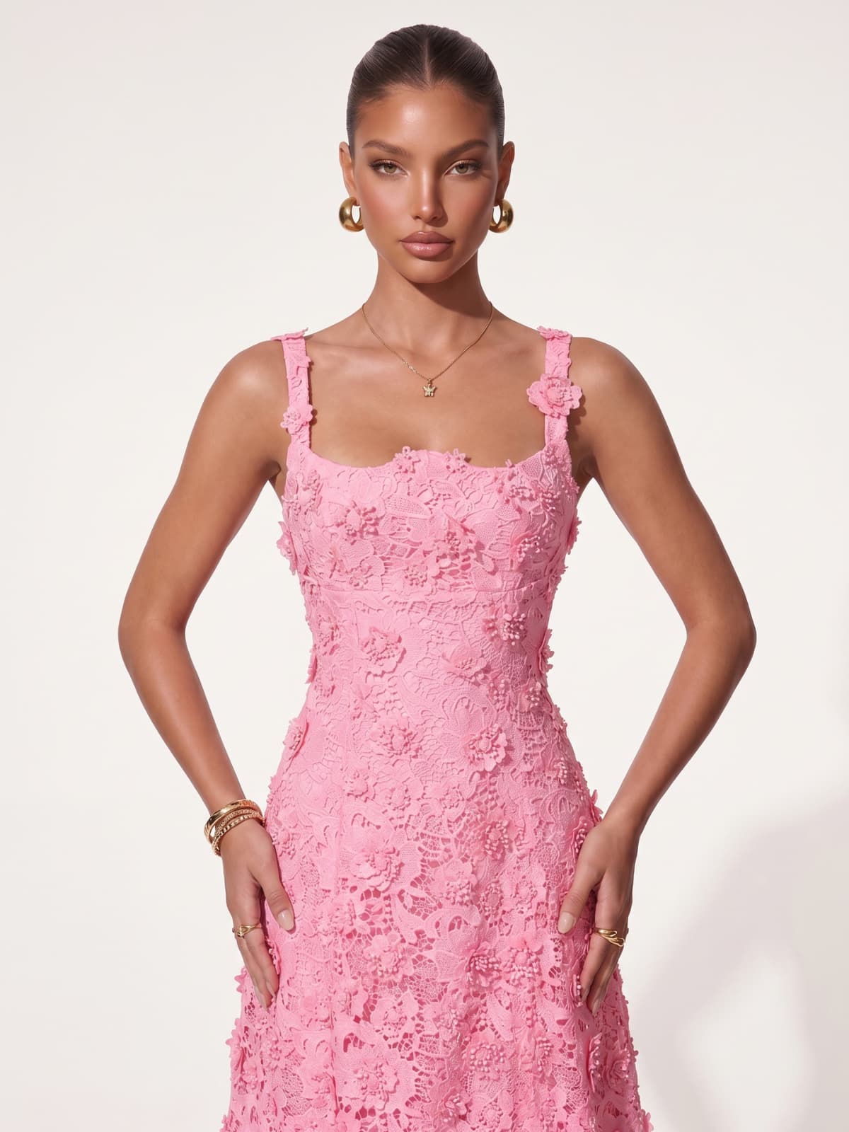 Triven Square Collar Flower Midi Dress