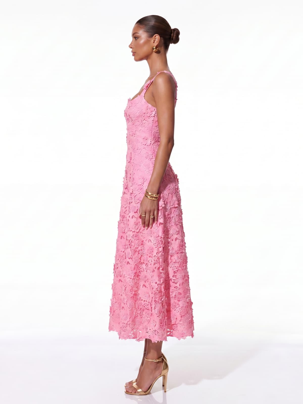 Triven Square Collar Flower Midi Dress