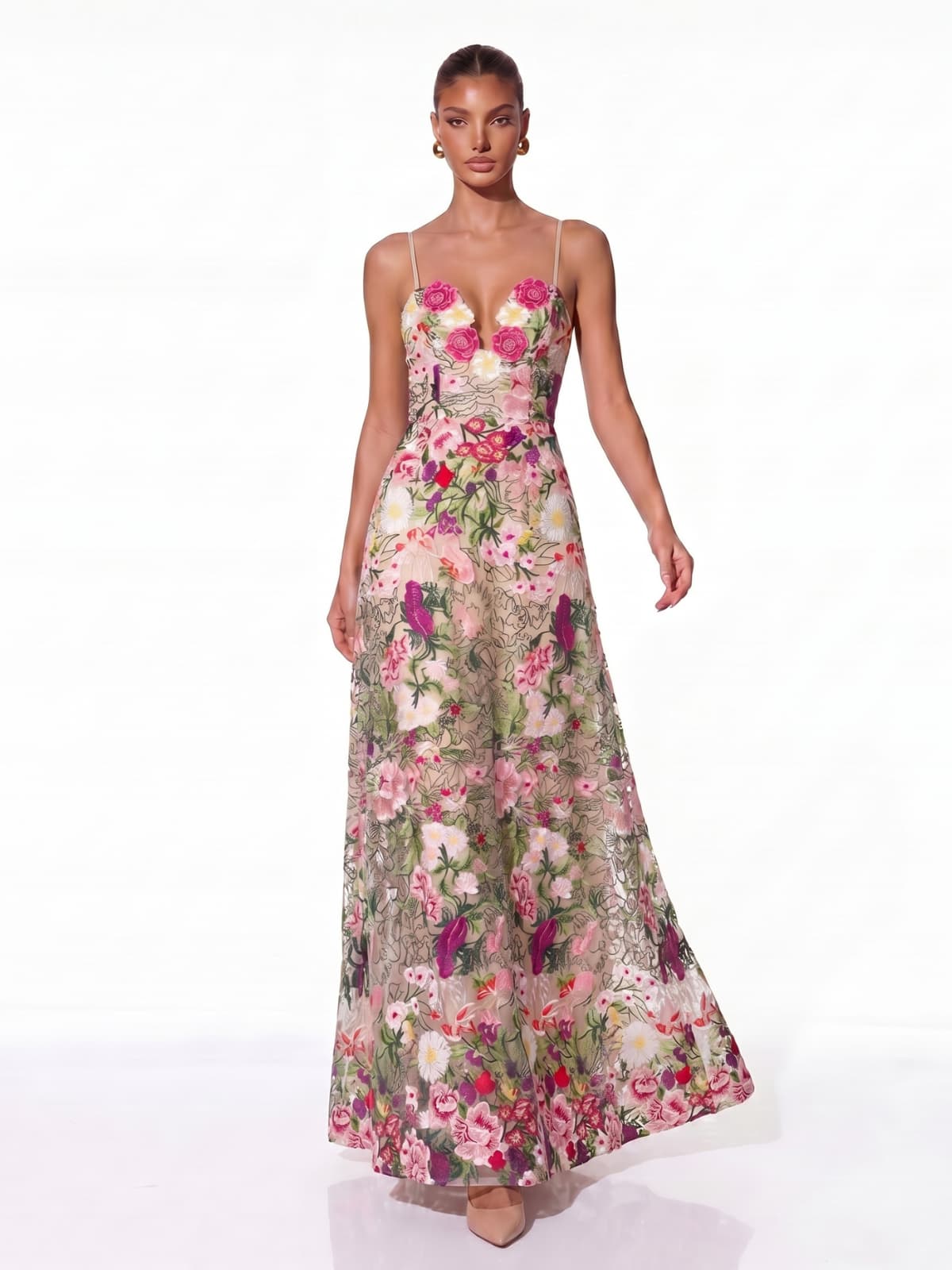Vernis Flower Embroidered Maxi Dress