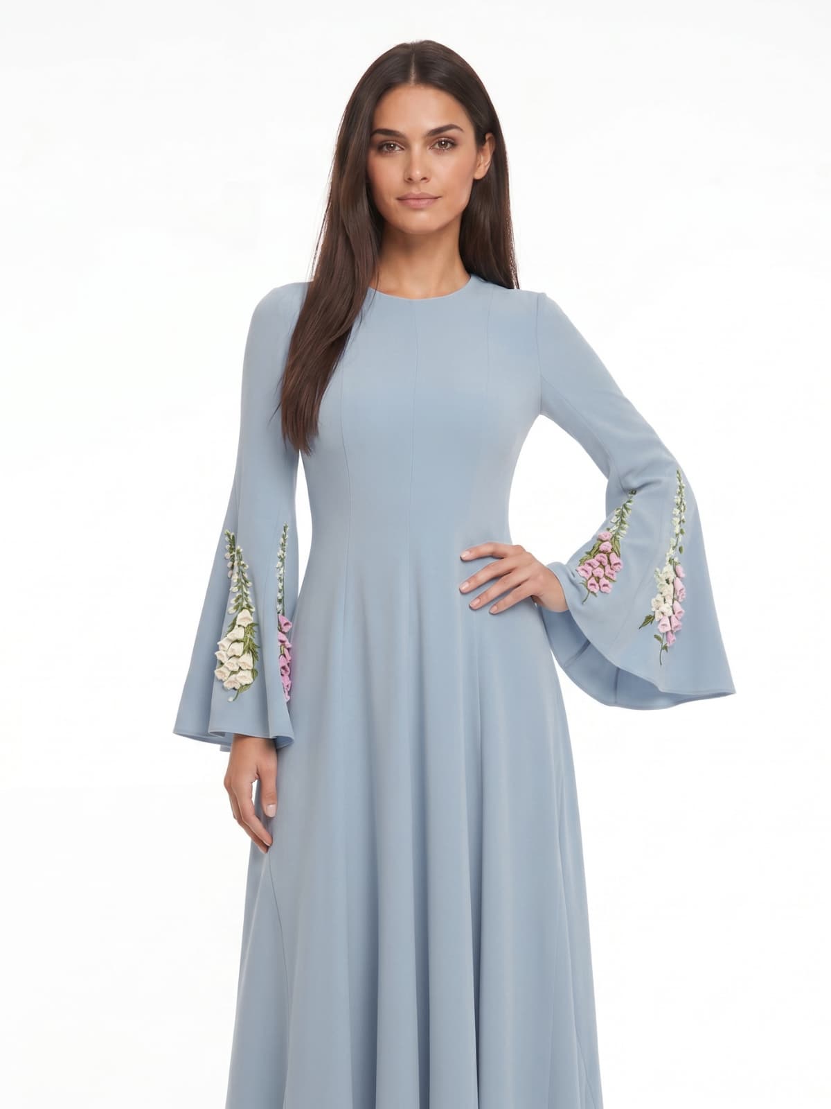 Vestra Flared Sleeve Flower Maxi Dress