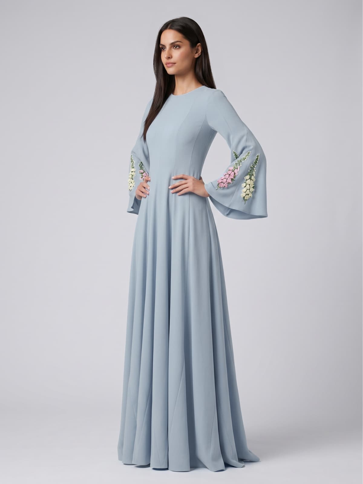 Vestra Flared Sleeve Flower Maxi Dress