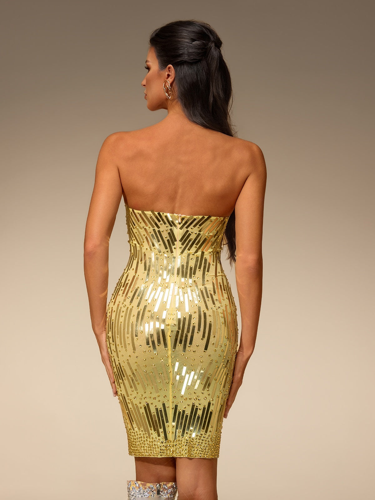 Virela Strapless Rhinestone Sequin Mini Dress