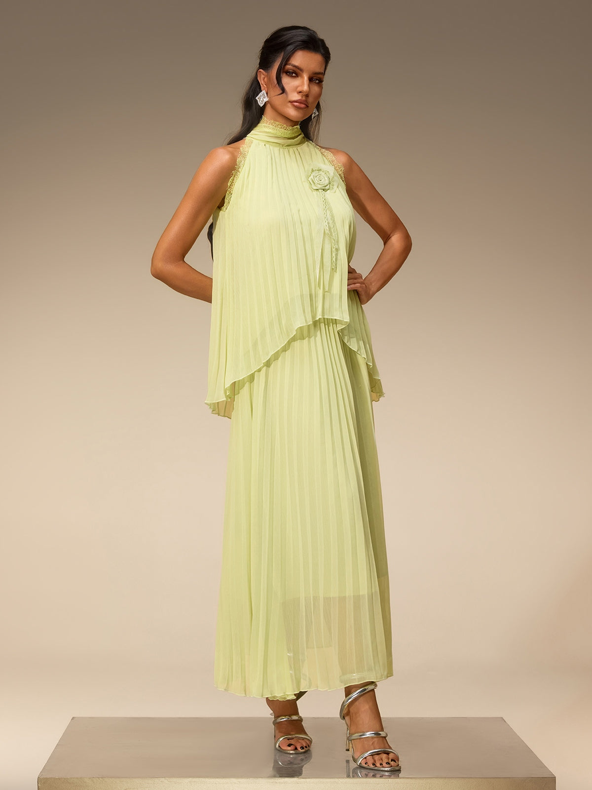 Virexo Flower Pleated Skirt Set
