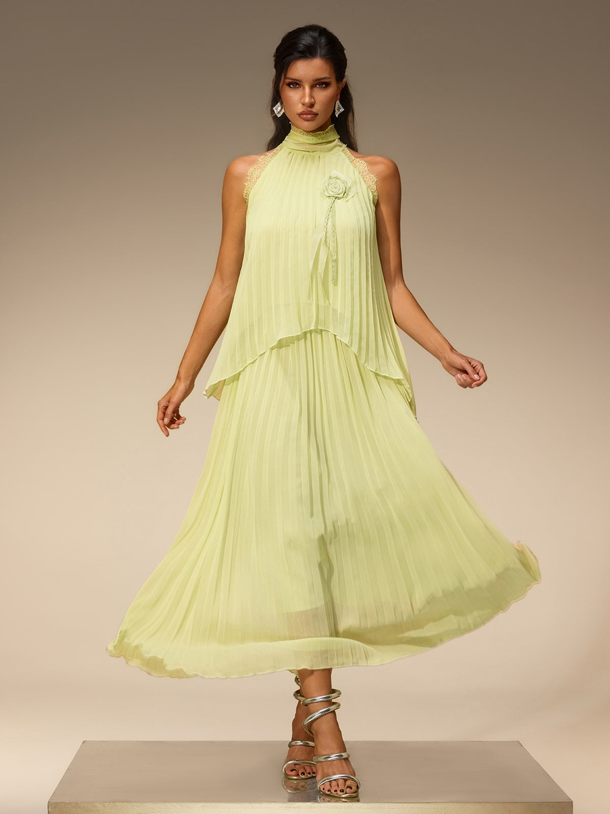 Virexo Flower Pleated Skirt Set
