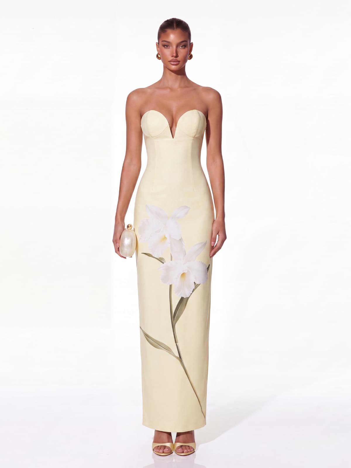 Vorlen Strapless Floral Split Maxi Dress