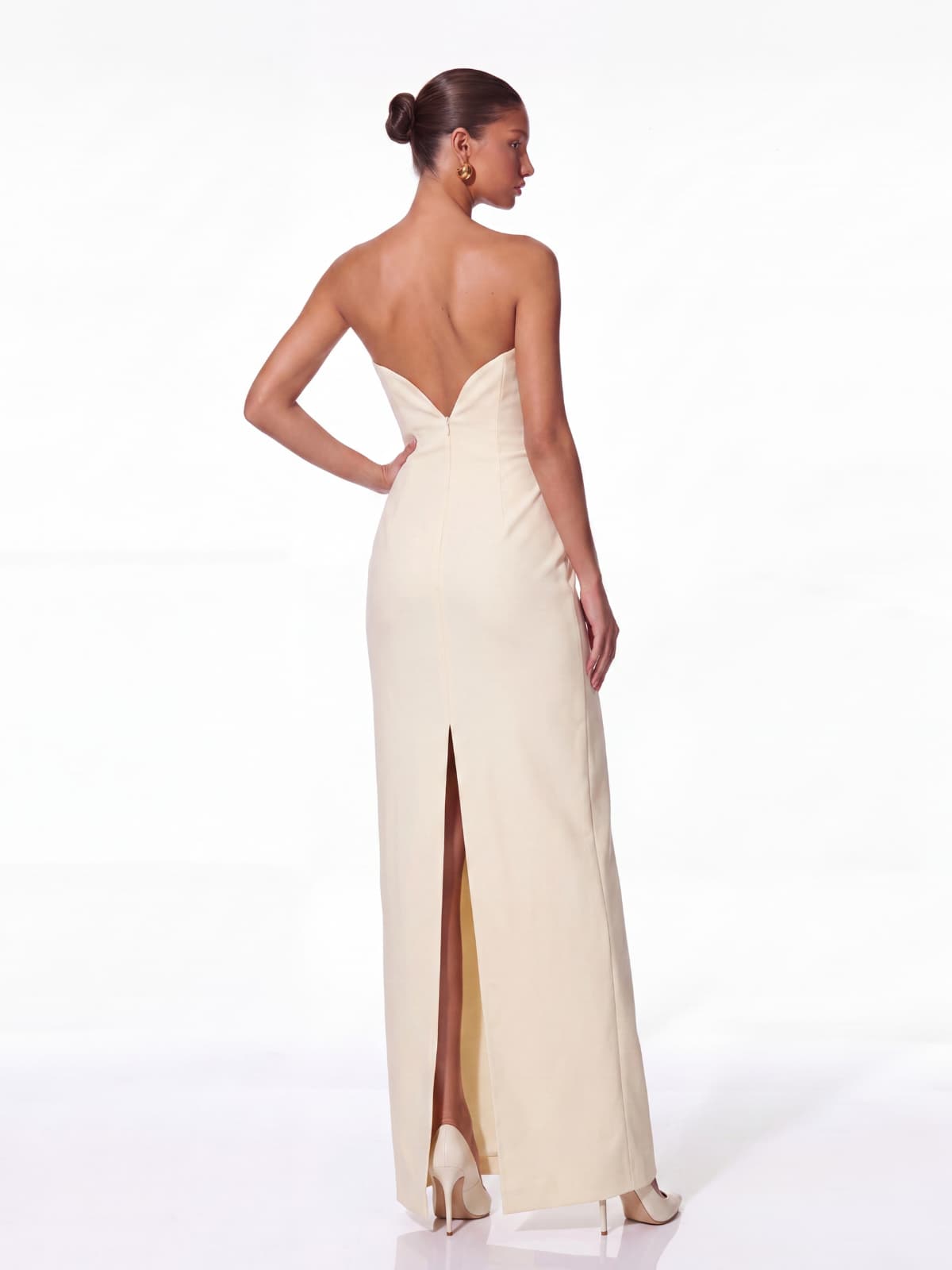 Vorlen Strapless Floral Split Maxi Dress