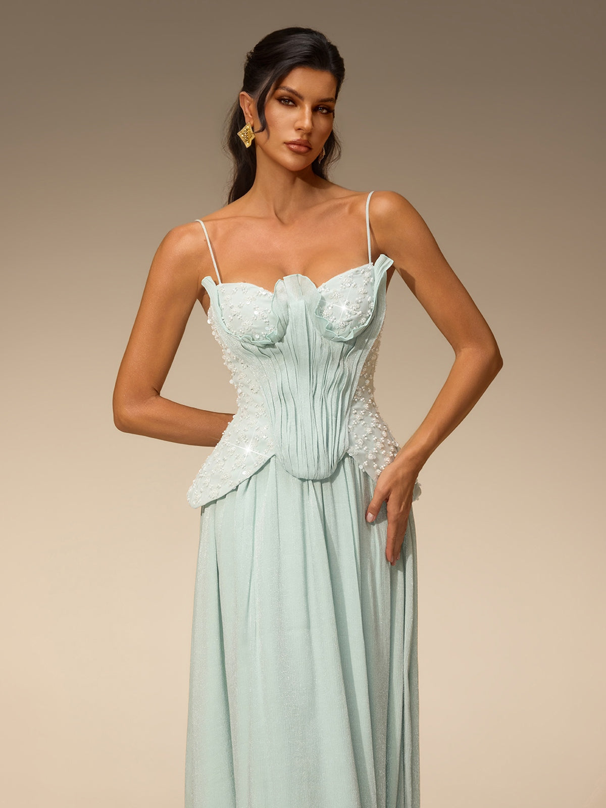 Welrix Spaghetti Pearl Skirt Set