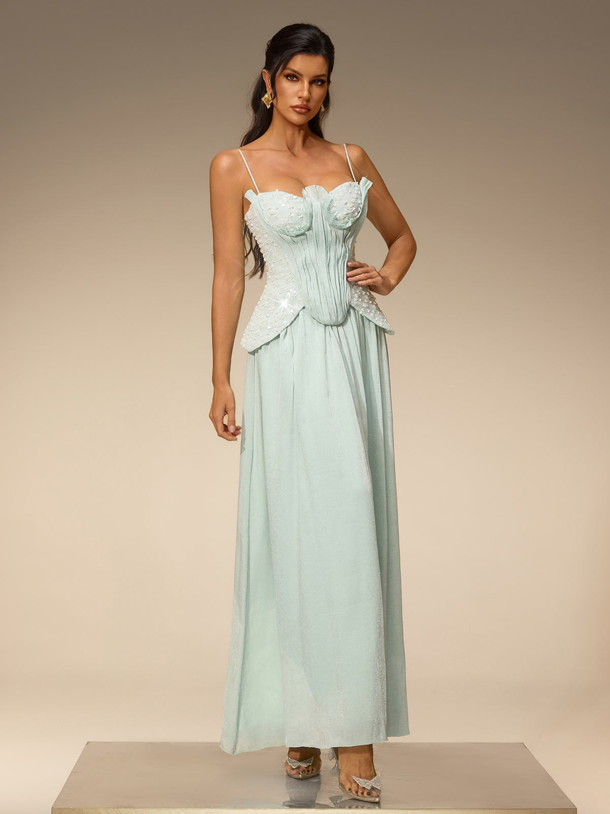 Welrix Spaghetti Pearl Skirt Set
