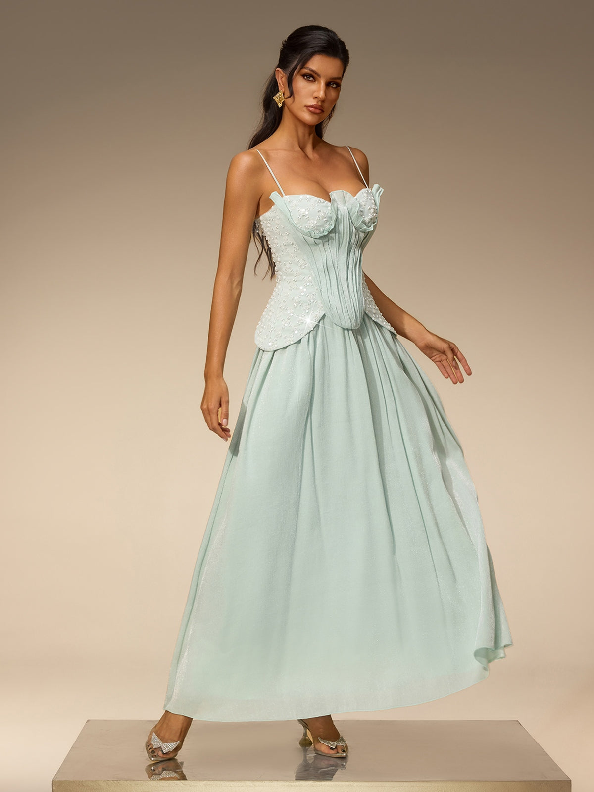 Welrix Spaghetti Pearl Skirt Set
