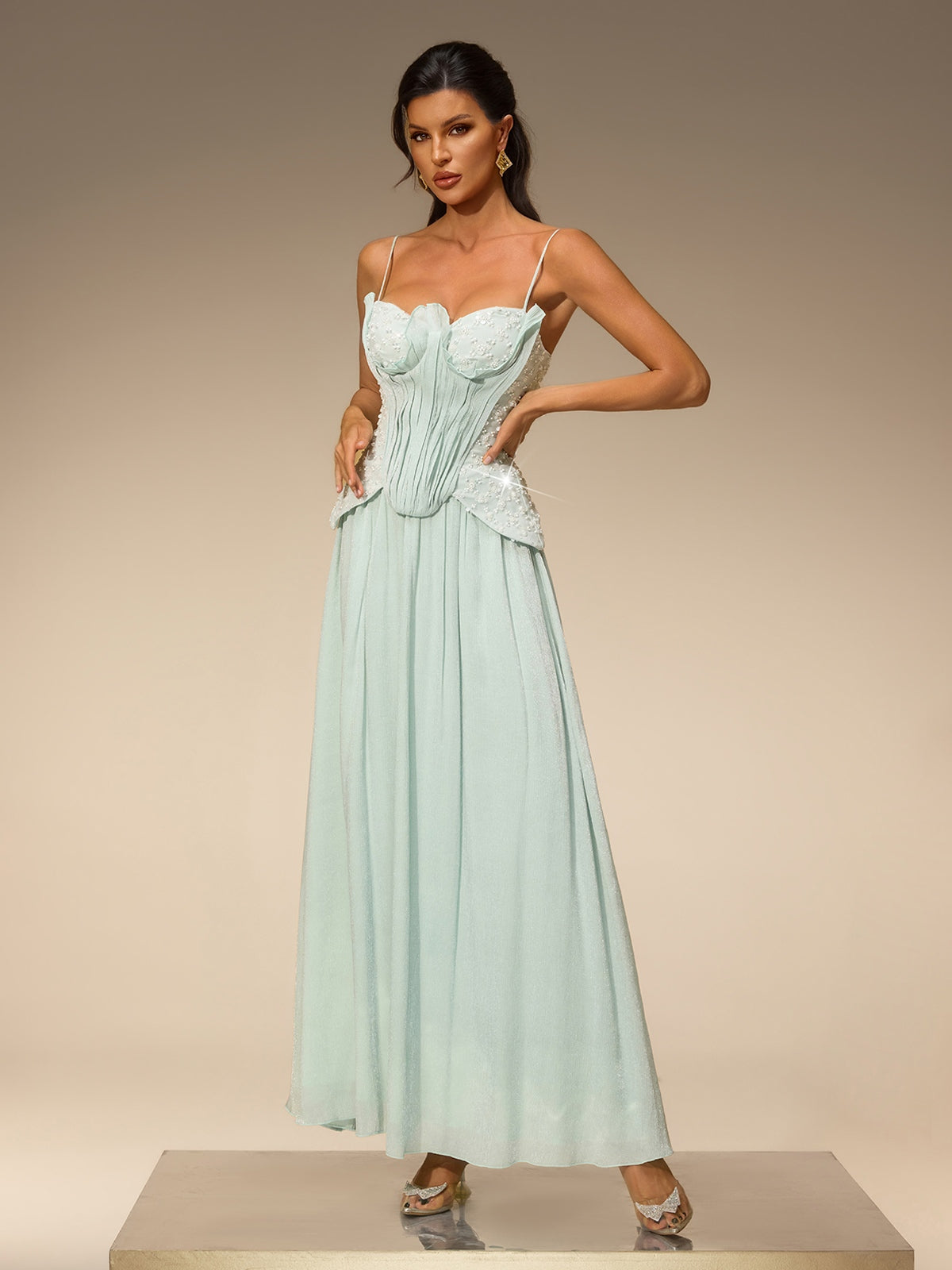 Welrix Spaghetti Pearl Skirt Set