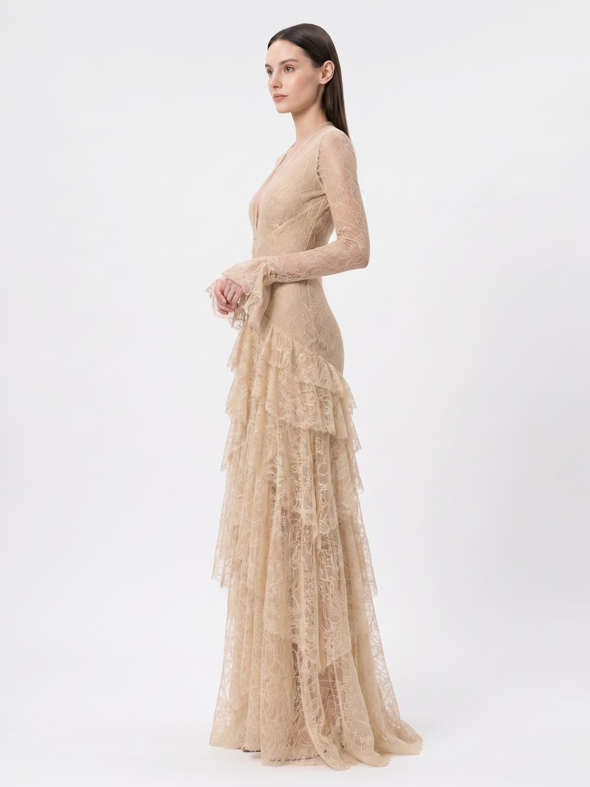 Wexler V Neck Lace Tiered Maxi Dress