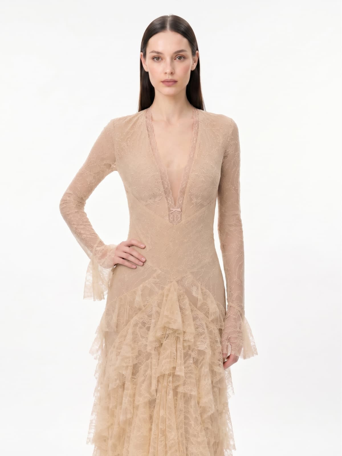 Wexler V Neck Lace Tiered Maxi Dress