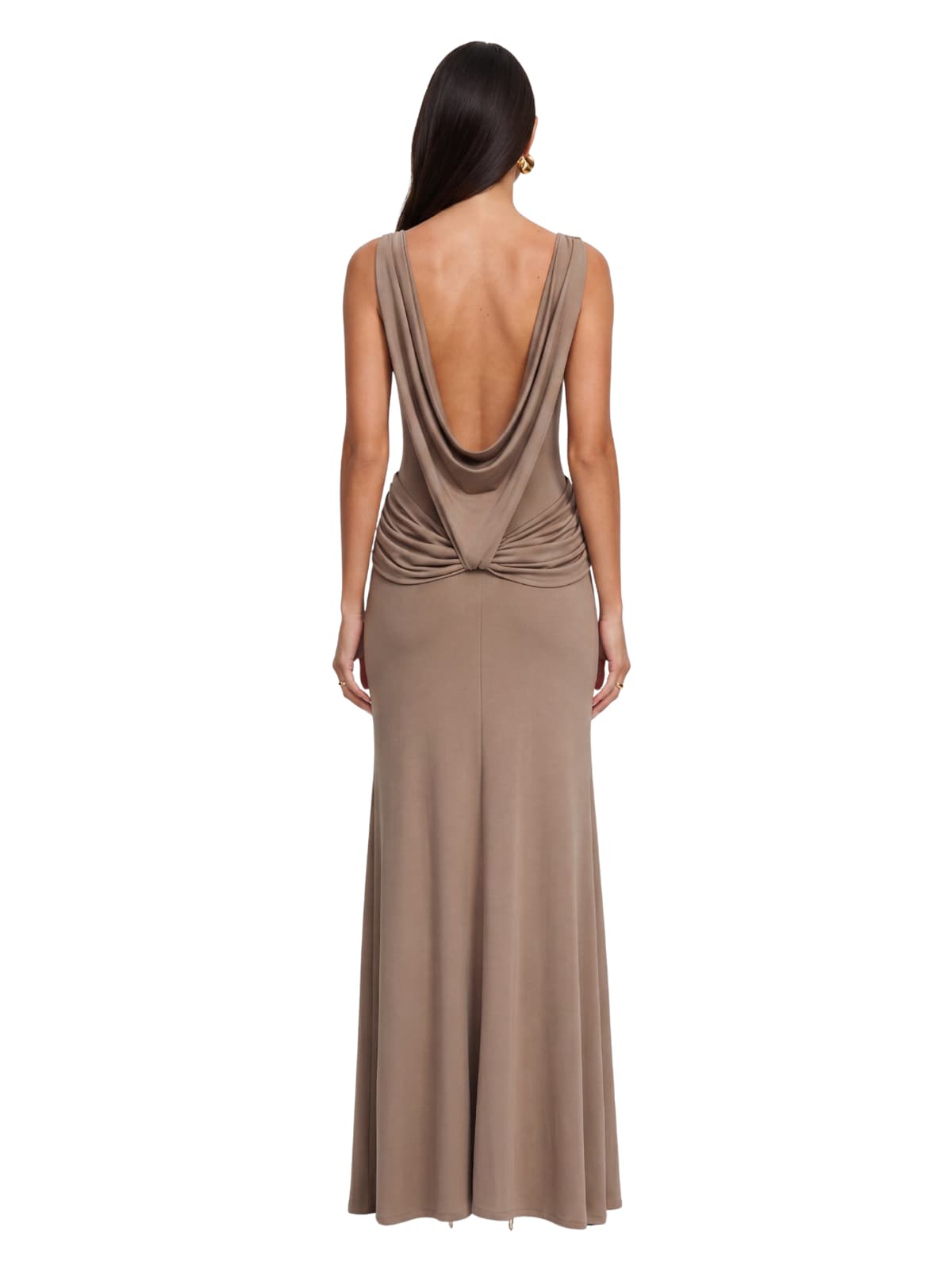Xelvra Backless Draped Split Maxi Dress