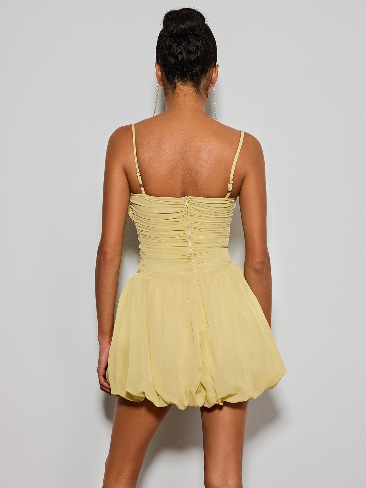 Yorandric Spaghetti Rhinestone Bubble Mini Dress