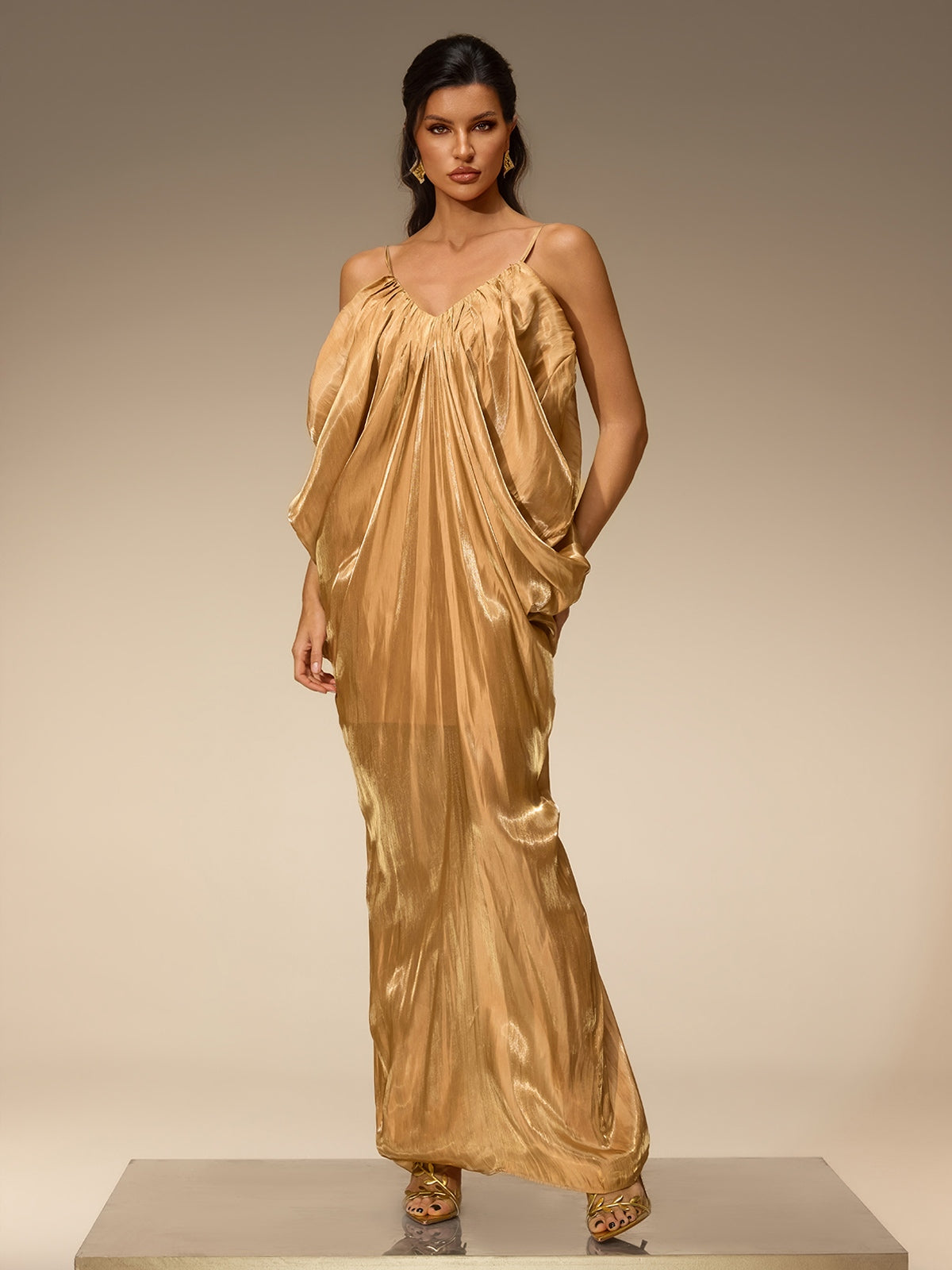 Zanora Spaghetti Draped Maxi Dress