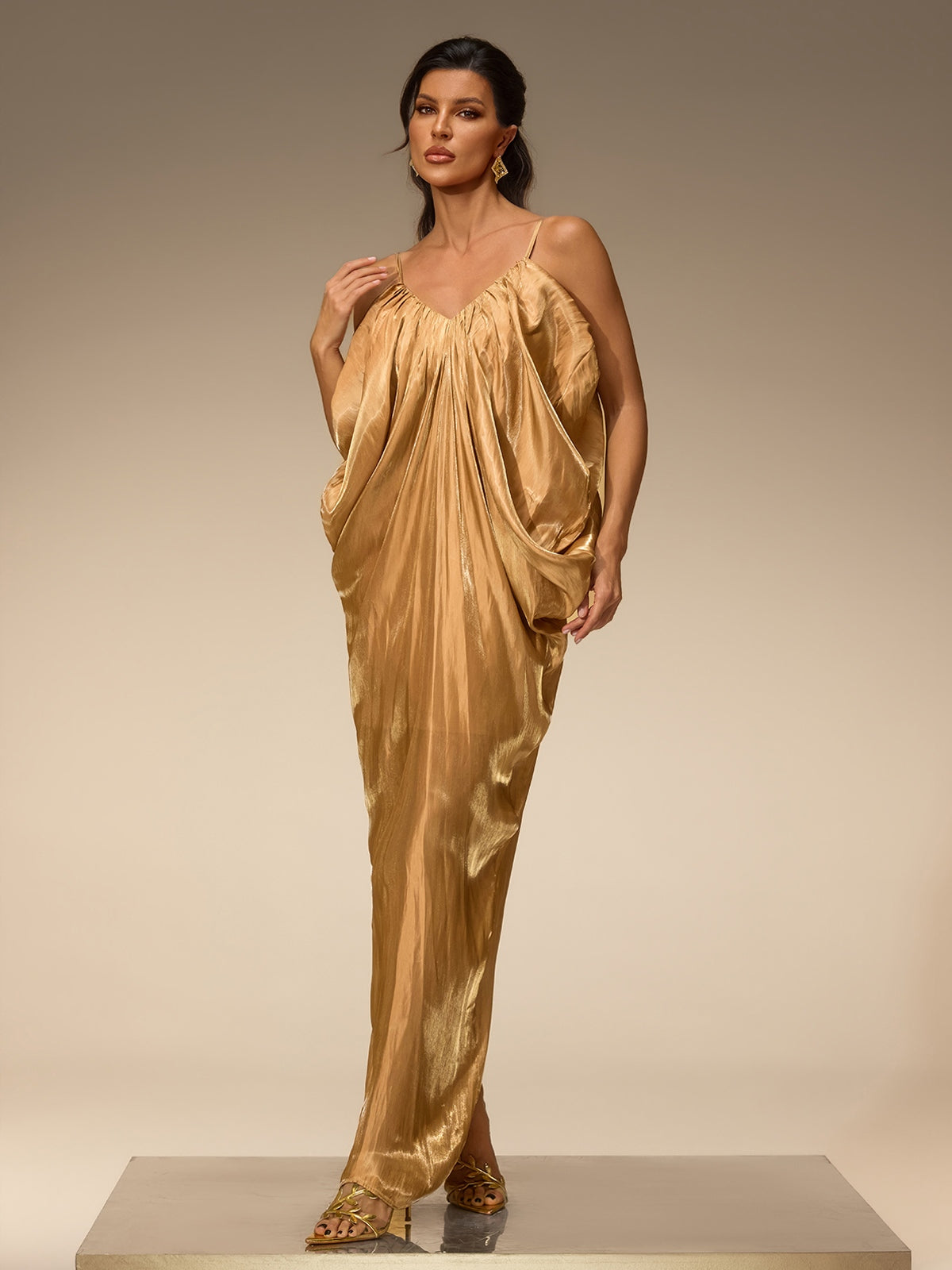 Zanora Spaghetti Draped Maxi Dress