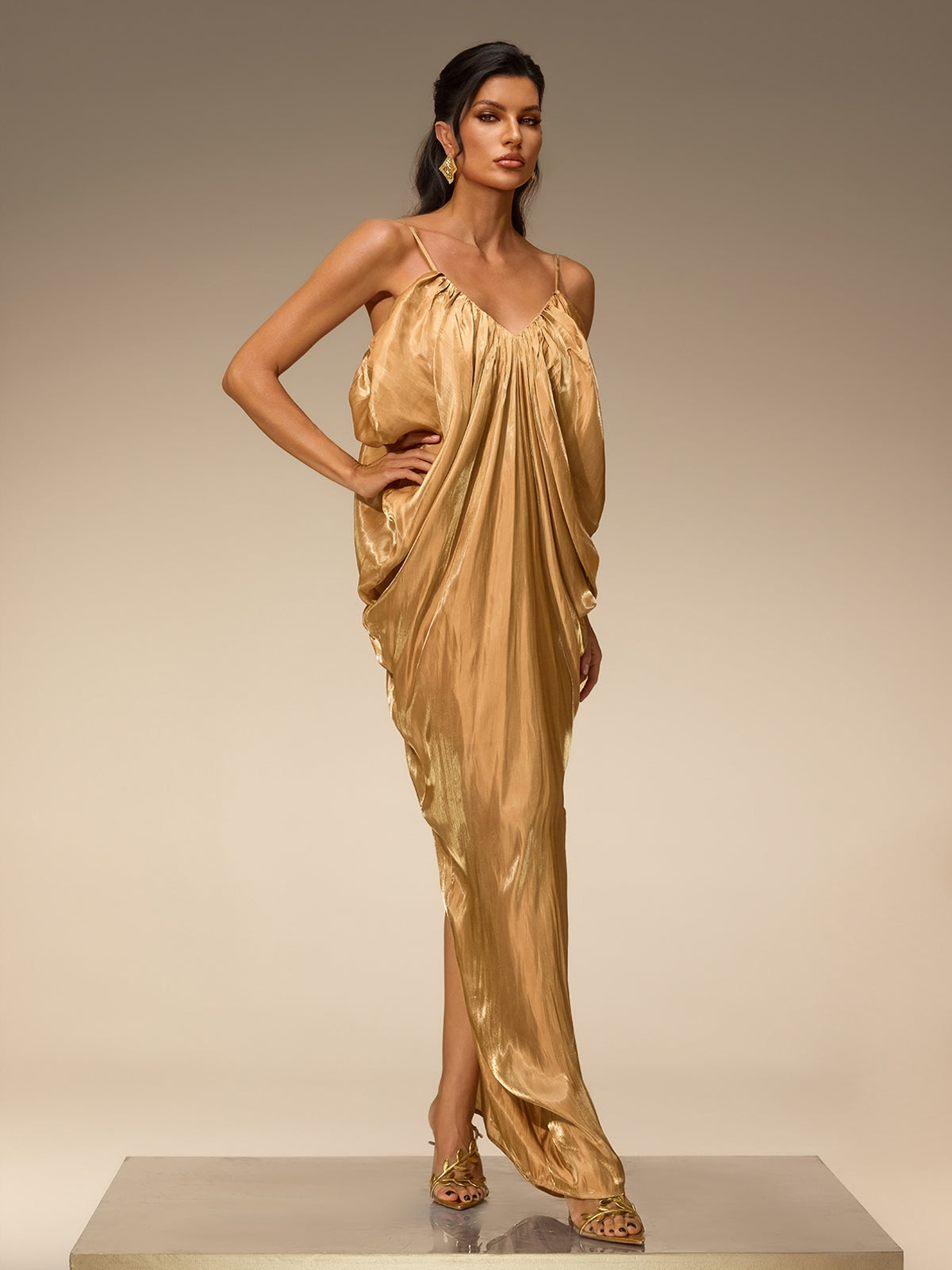 Zanora Spaghetti Draped Maxi Dress