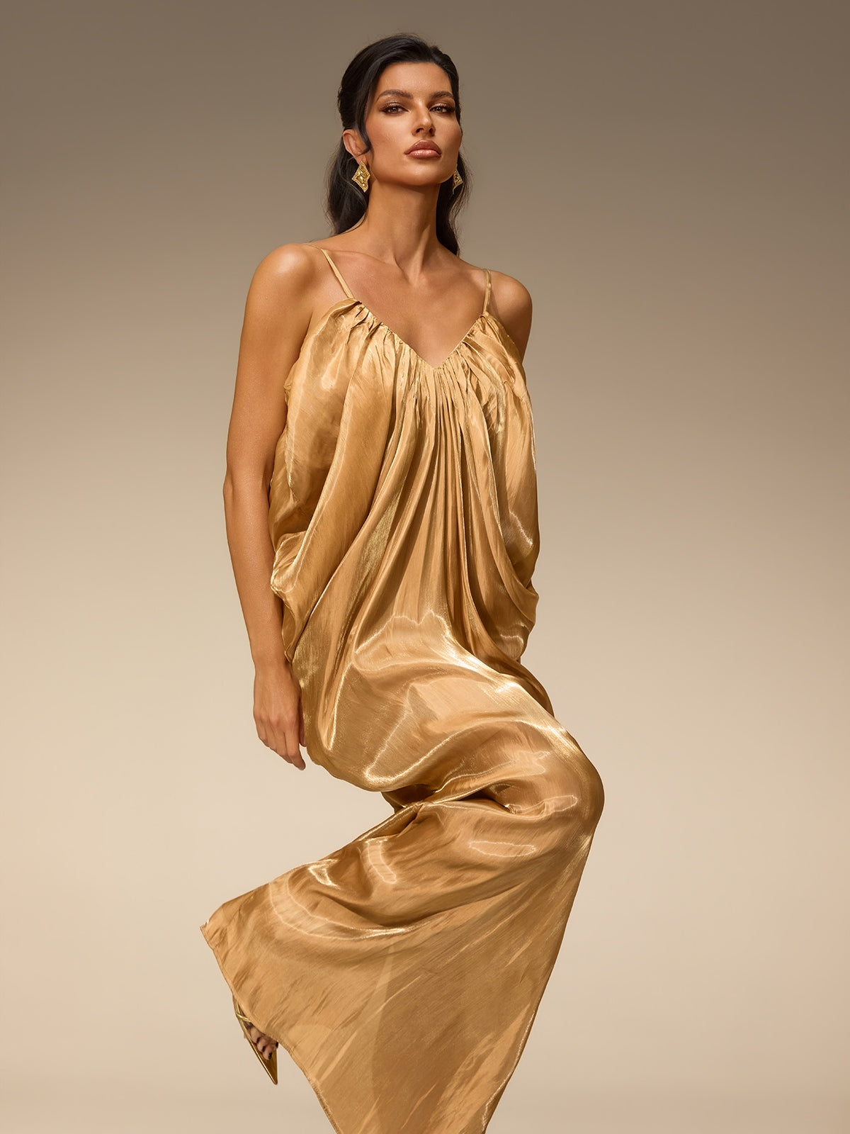 Zanora Spaghetti Draped Maxi Dress
