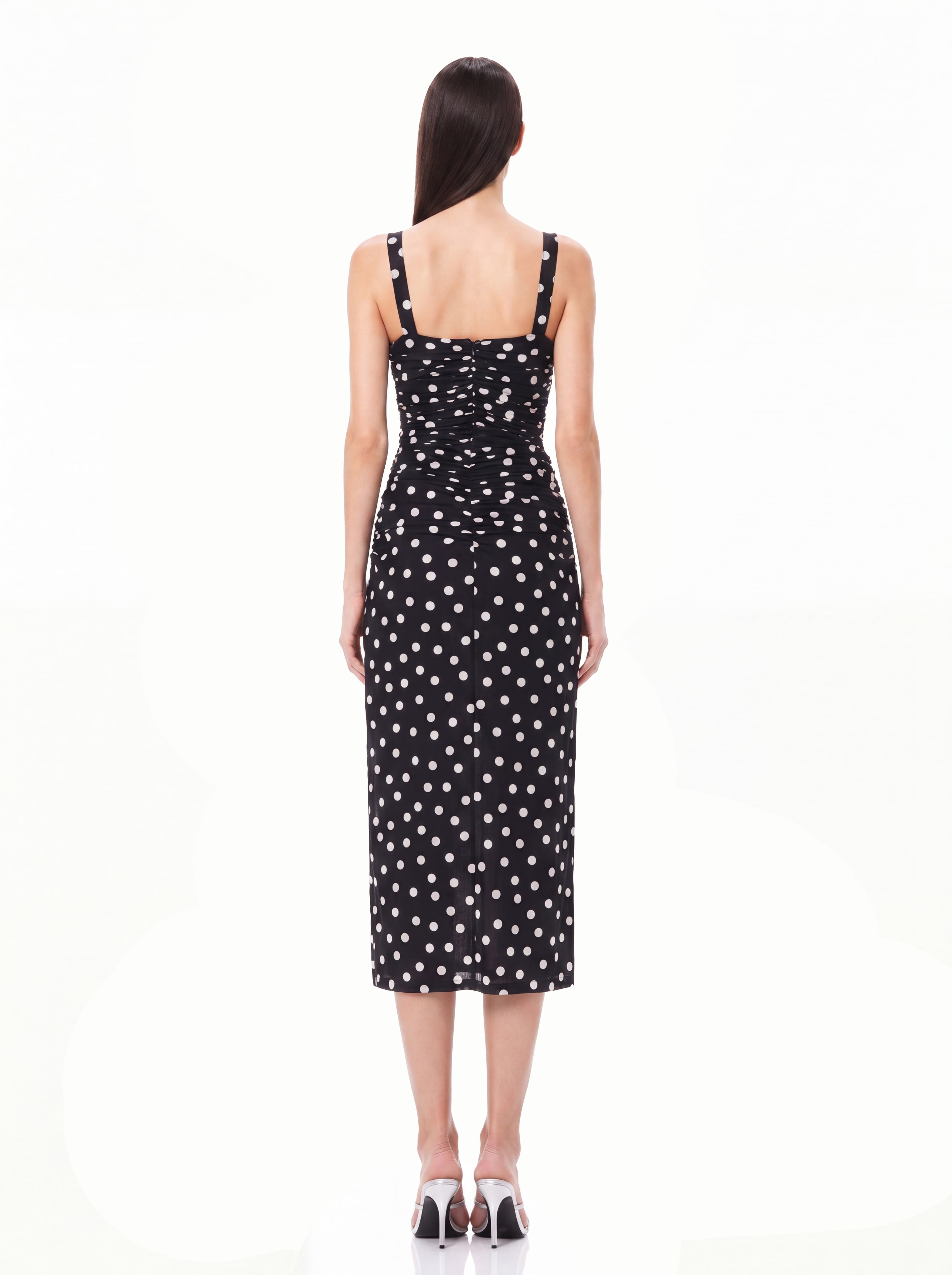Zavian Dot Ruched Midi Dress