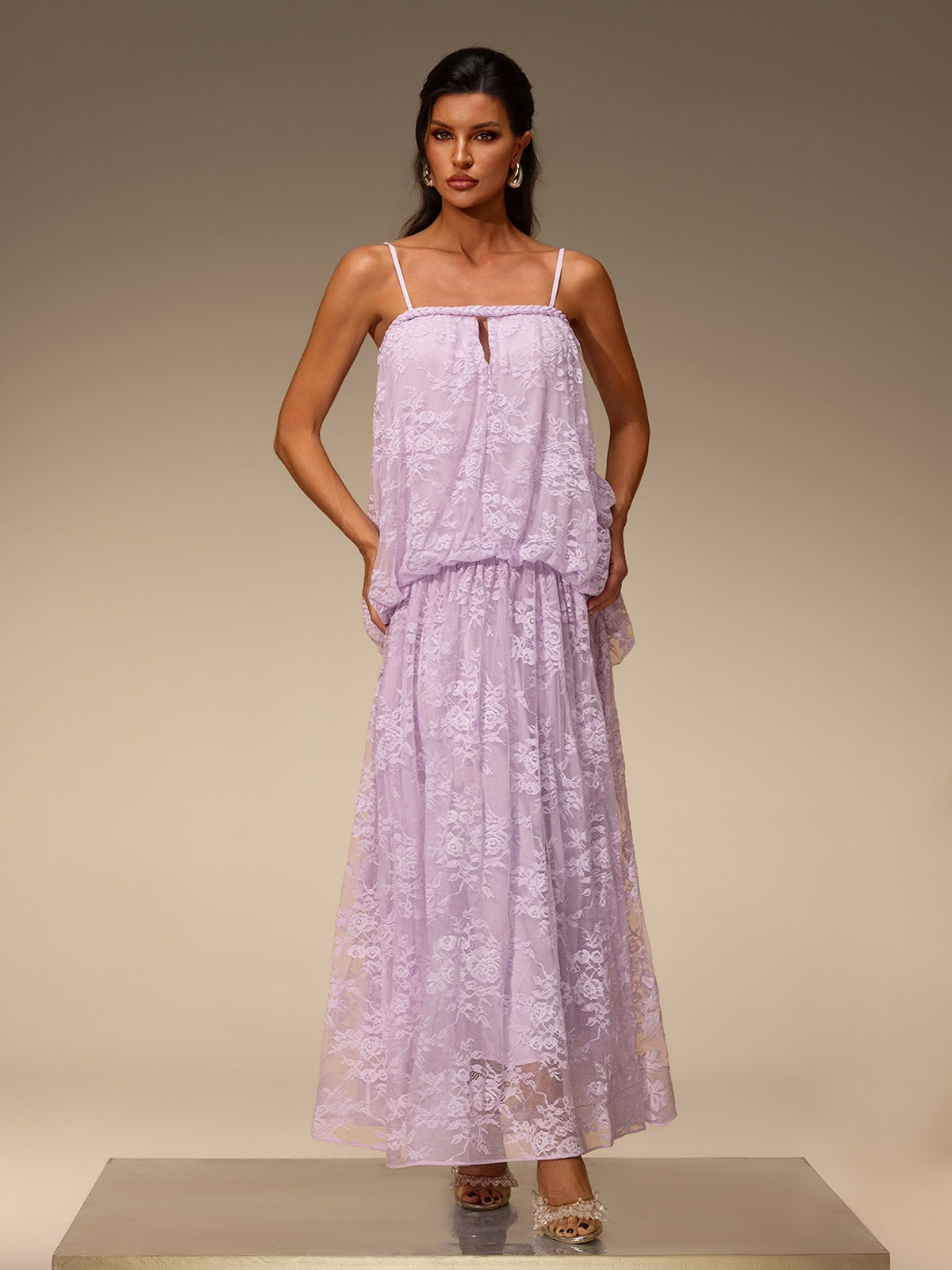 Zelvon Spaghetti Lace Maxi Dress