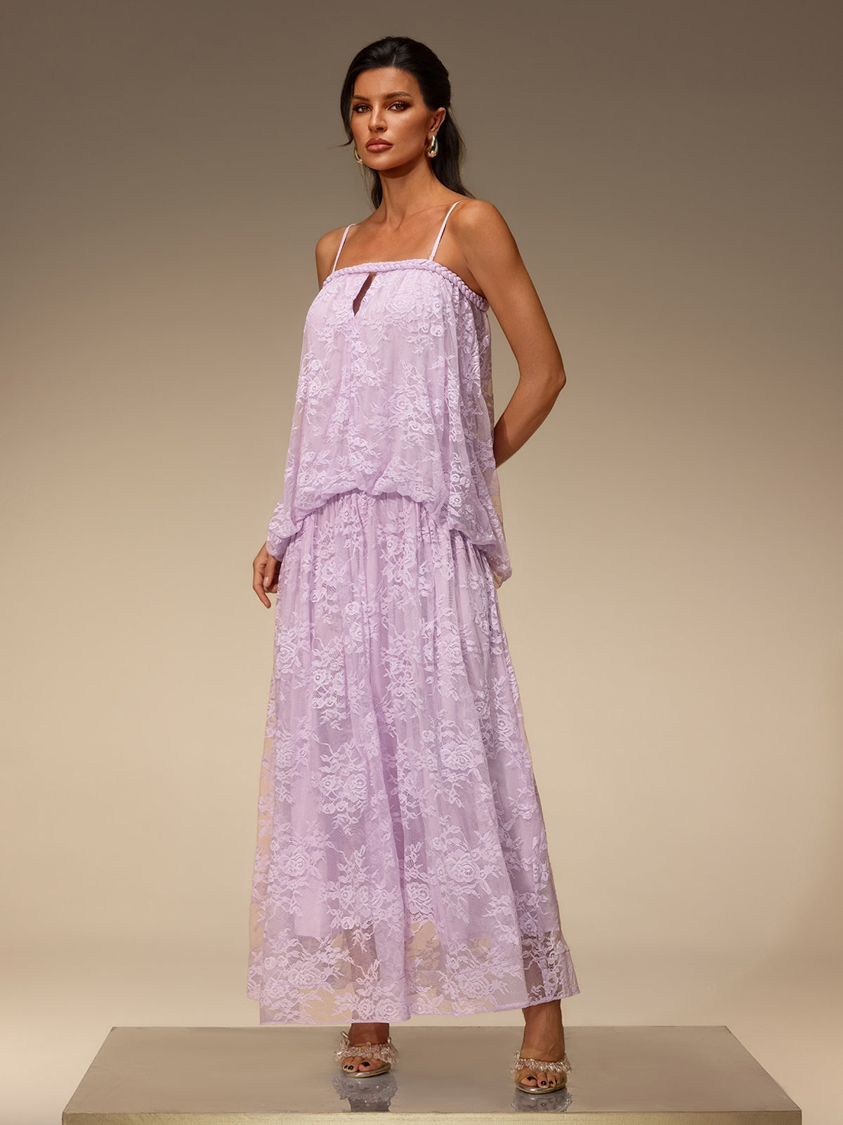 Zelvon Spaghetti Lace Maxi Dress
