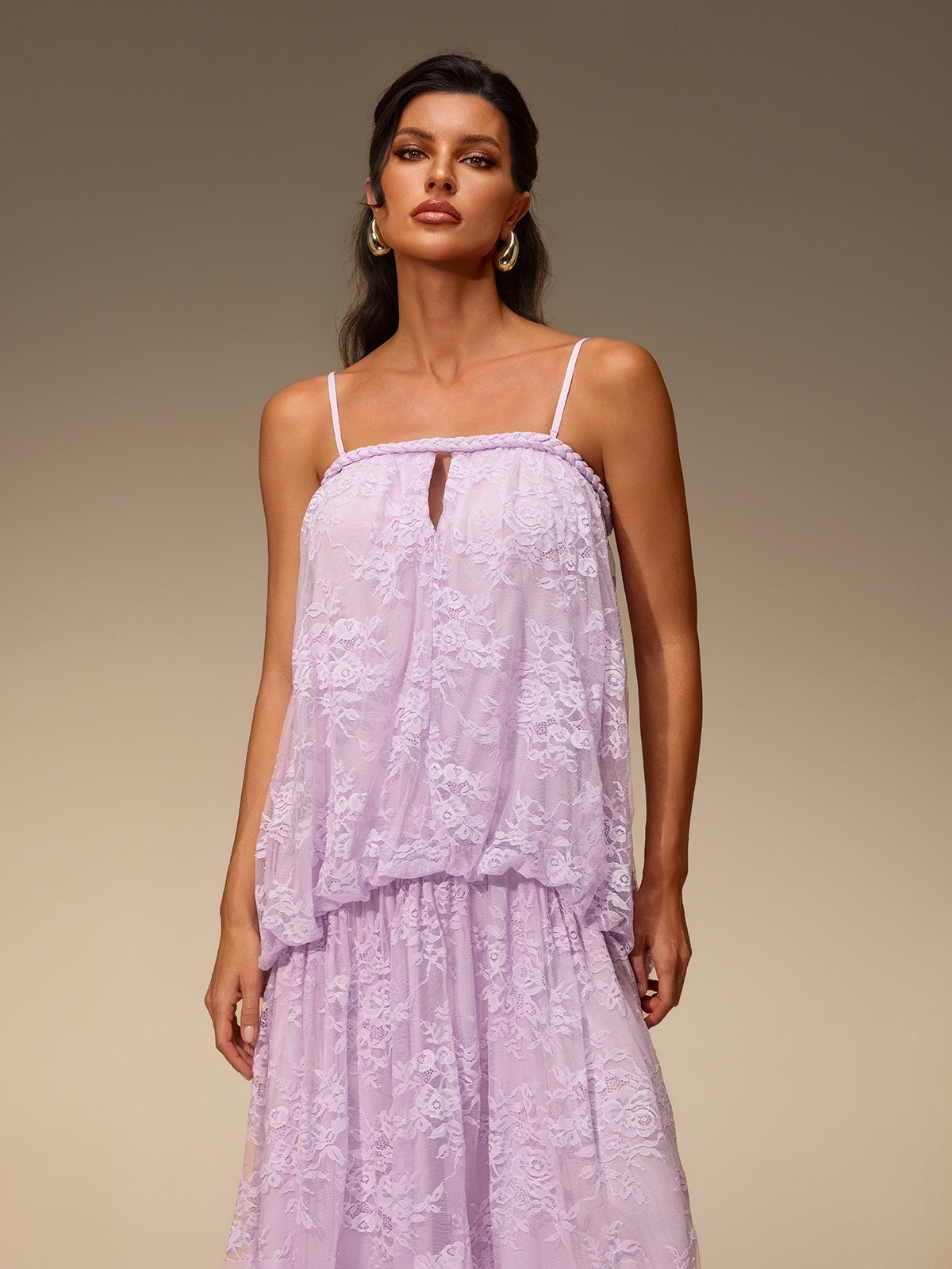 Zelvon Spaghetti Lace Maxi Dress