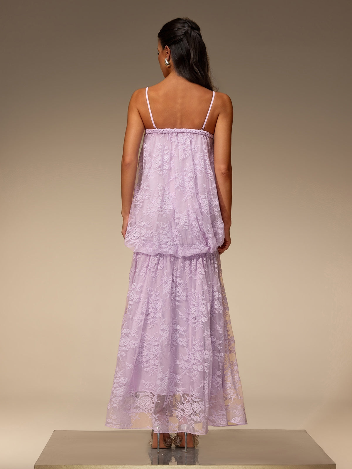 Zelvon Spaghetti Lace Maxi Dress