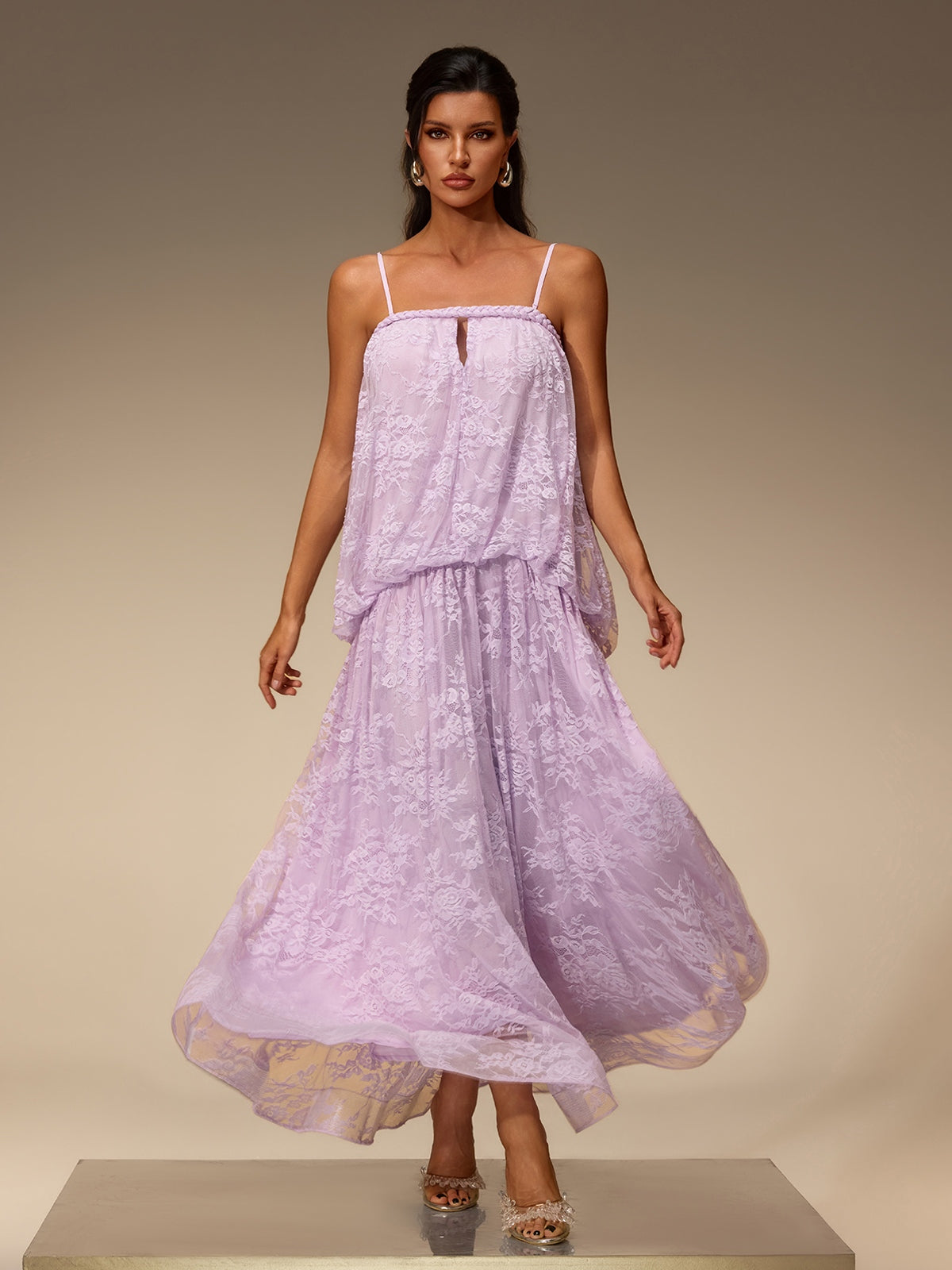 Zelvon Spaghetti Lace Maxi Dress