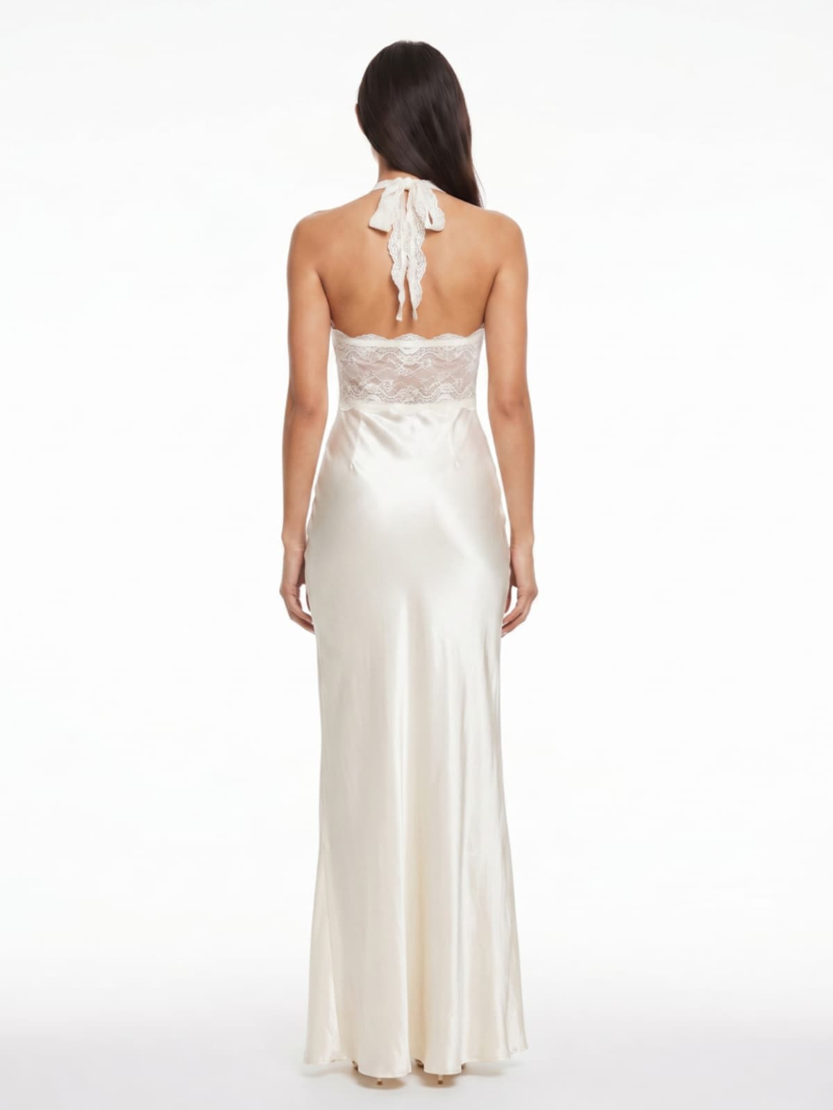 Zevron V Neck Satin Lace Maxi Dress