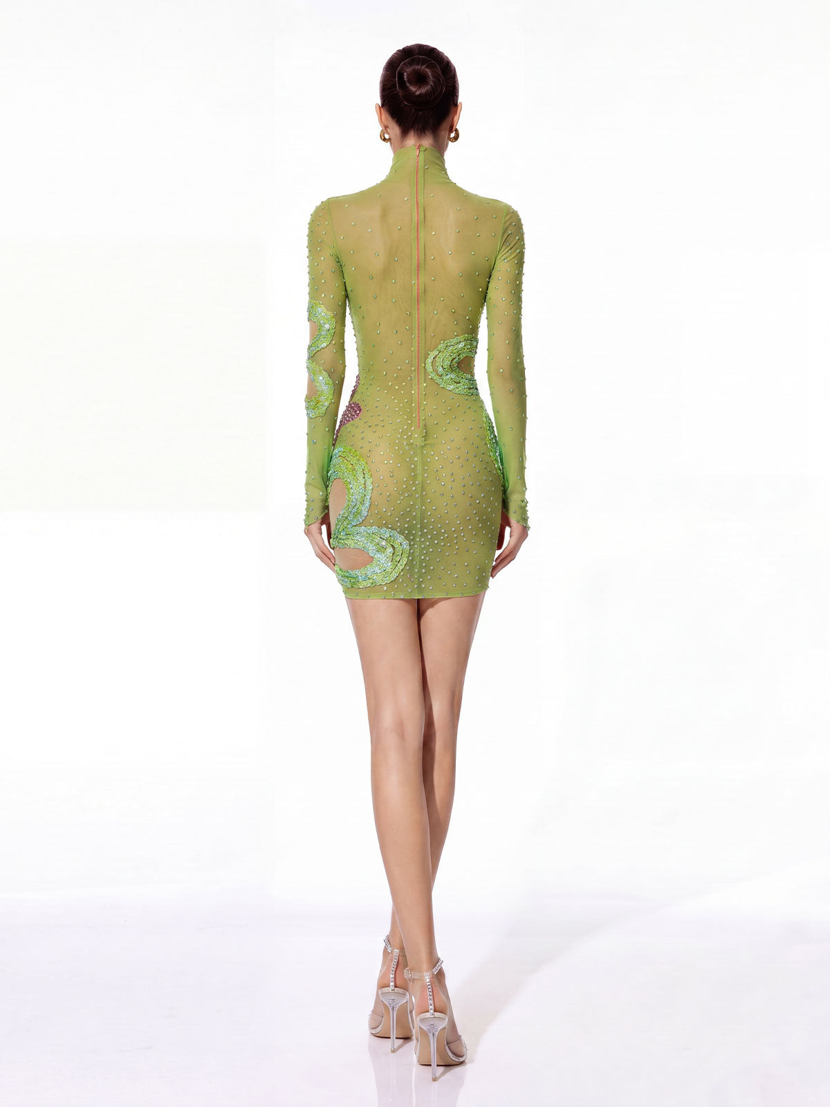 Zymera High Neck Rhinestone Sequin Mini Dress