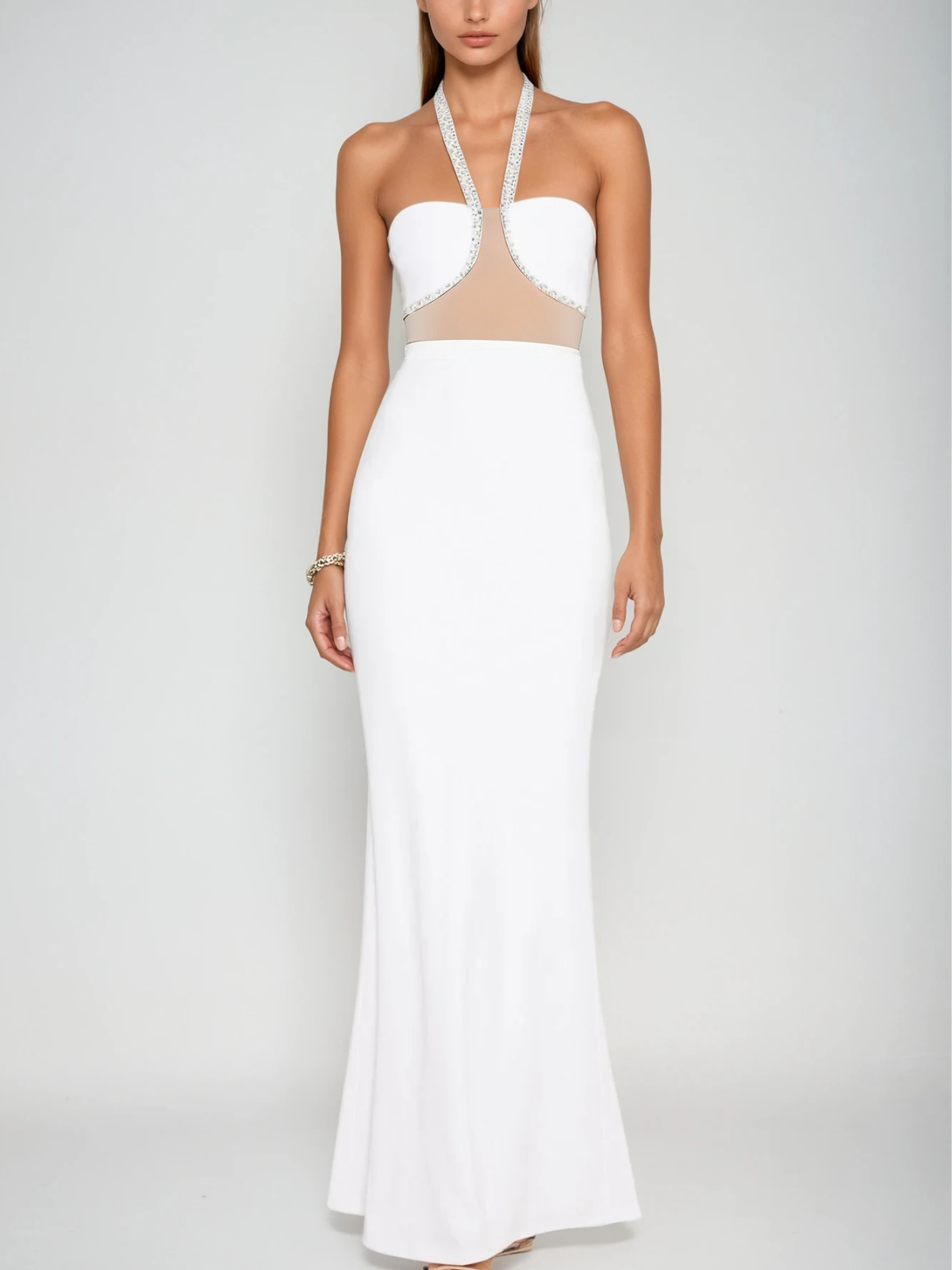 Acer Halterneck Crystal Maxi Dress In White