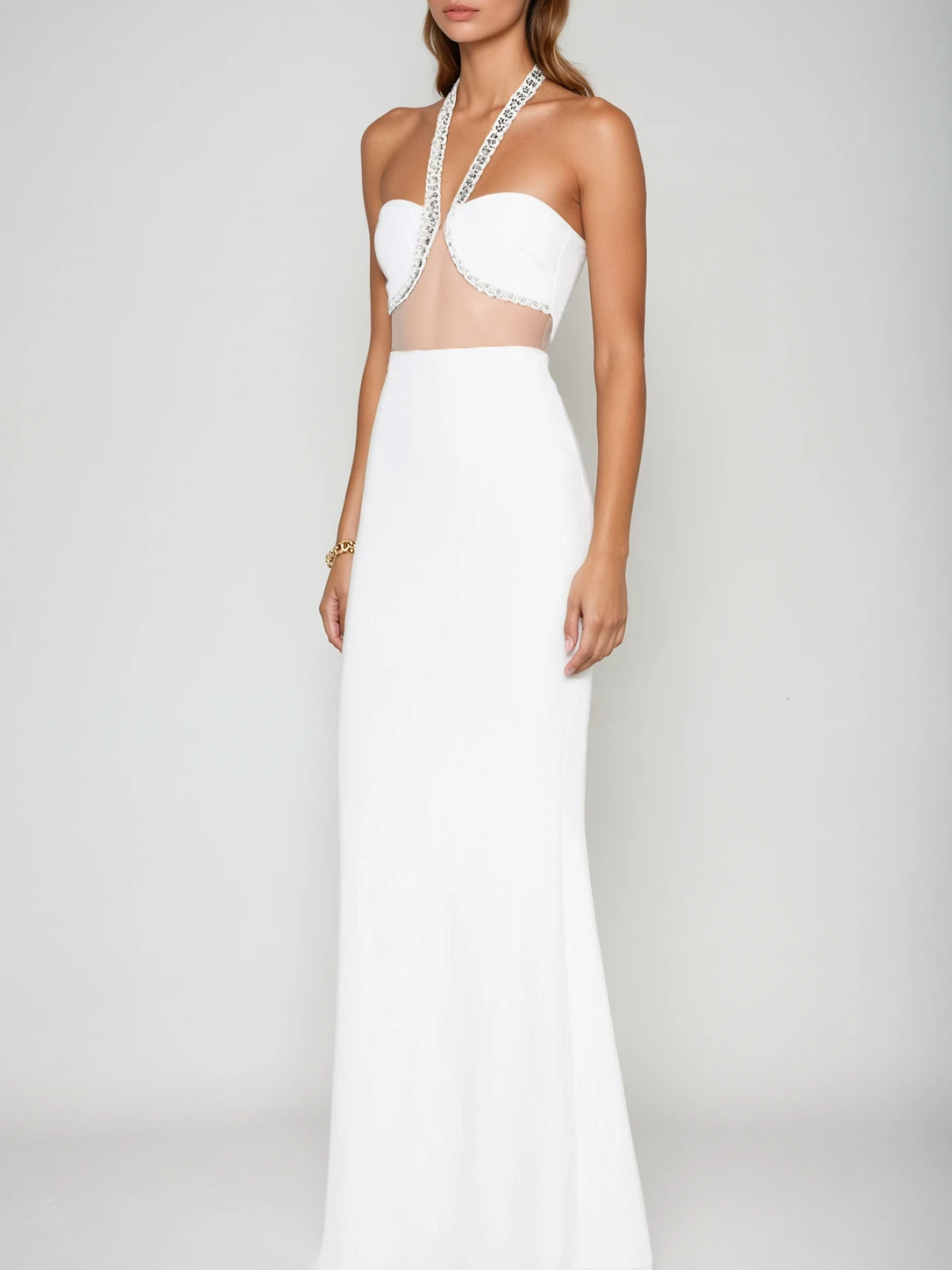 Acer Halterneck Crystal Maxi Dress In White