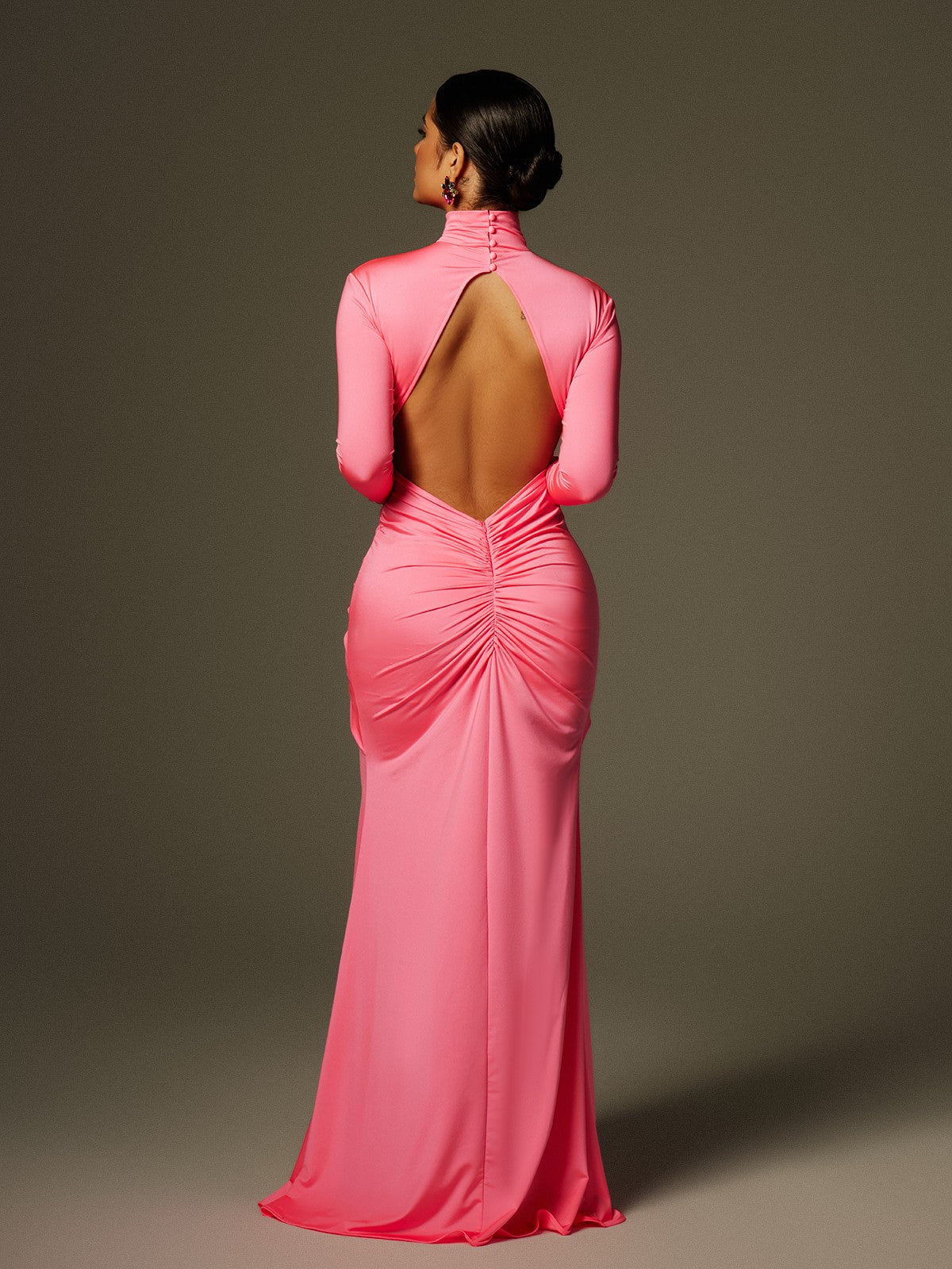 Adriel High Neck Ruched Maxi Dress