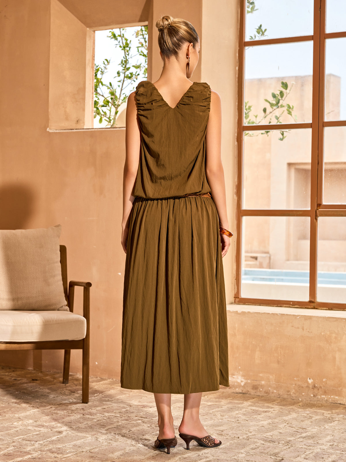 Aedro V Neck Midi Dress With Belt