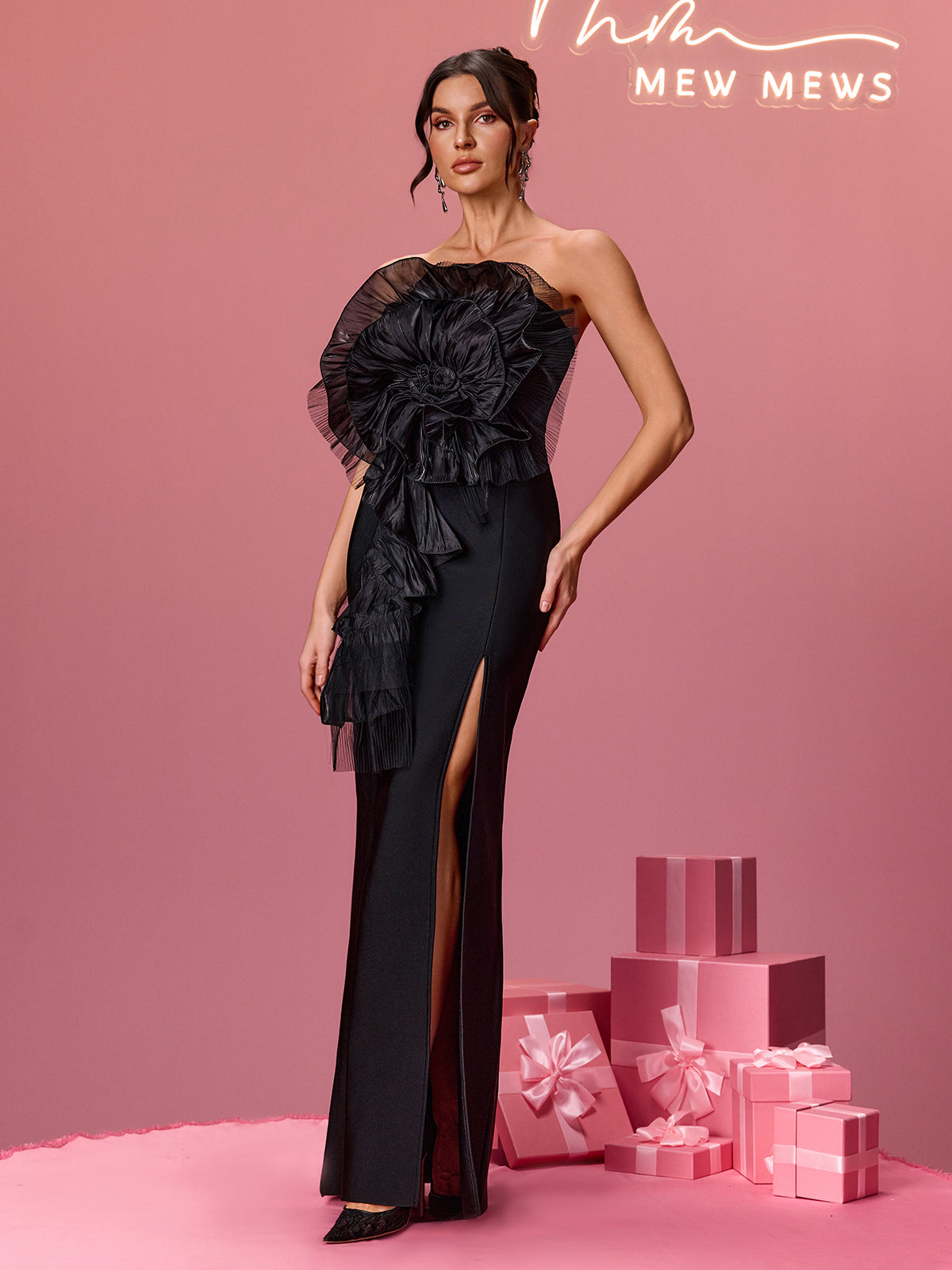 Alberich Strapless Flower Bandage Dress